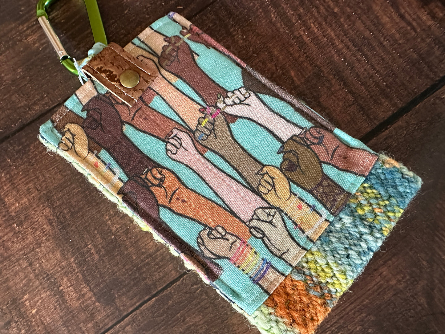 Resist and Handwoven Wool Phone Pouch with Internal Card Pocket