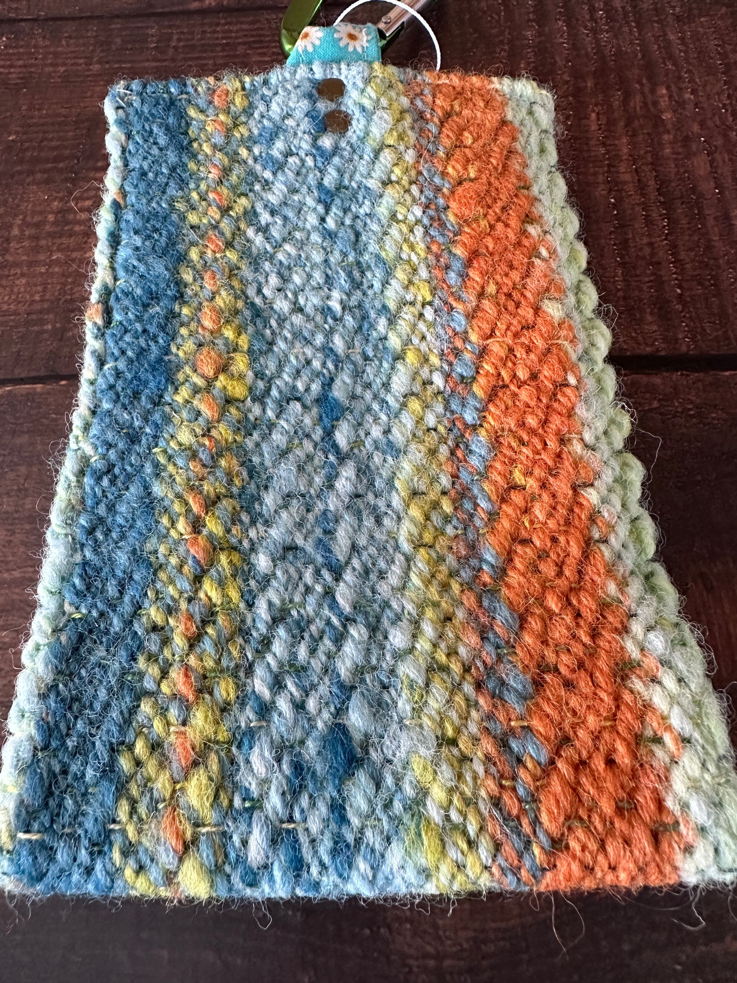 Resist and Handwoven Wool Phone Pouch with Internal Card Pocket