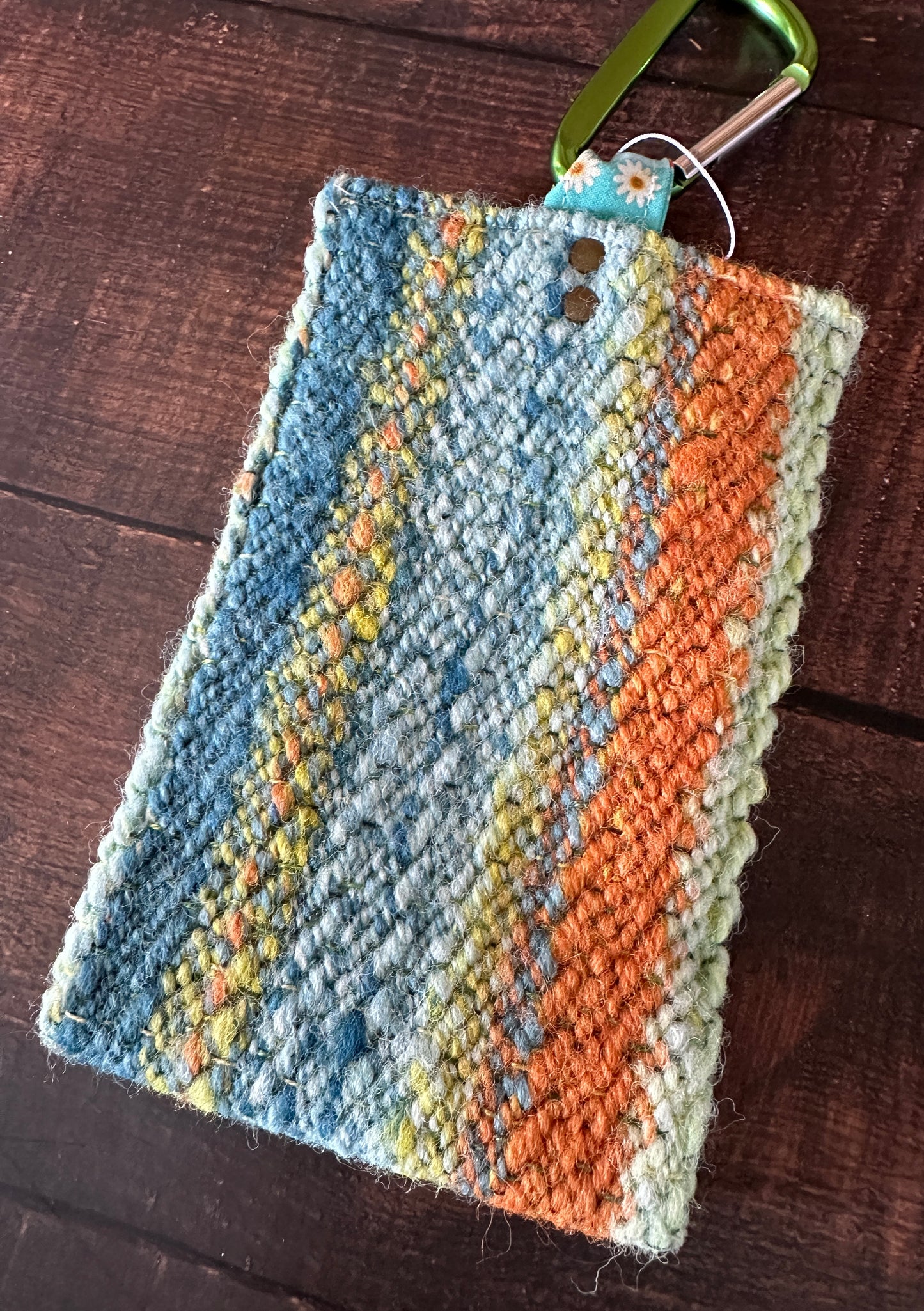 Resist and Handwoven Wool Phone Pouch with Internal Card Pocket