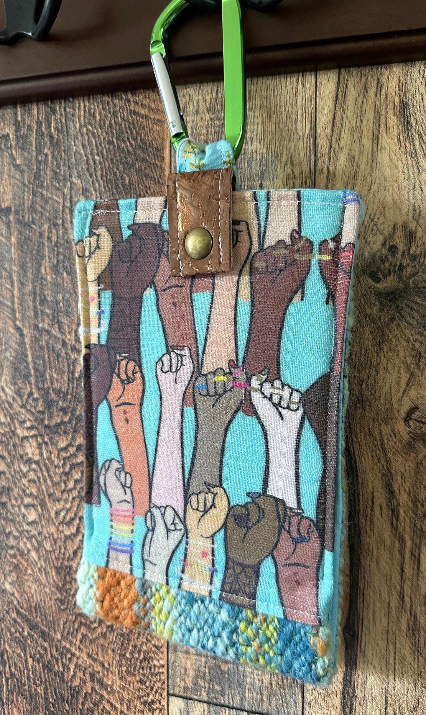 Resist and Handwoven Wool Phone Pouch with Internal Card Pocket