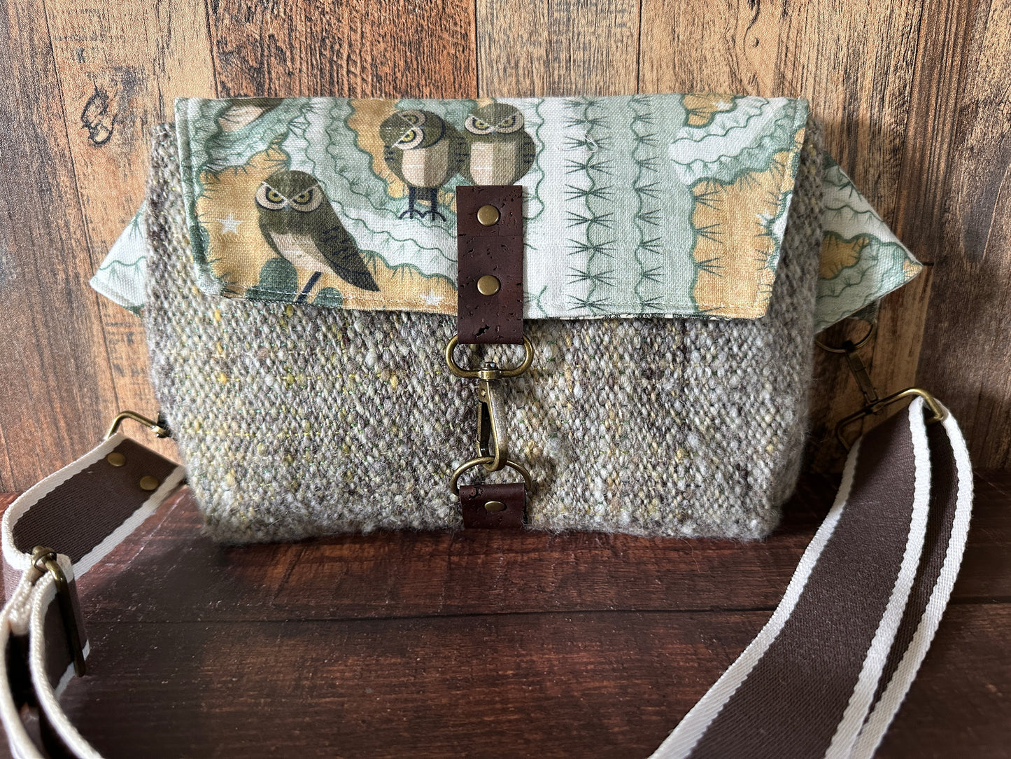 Elf Owls in Saguaro and Woven Wool Crossbody Sling Bag (Copy)