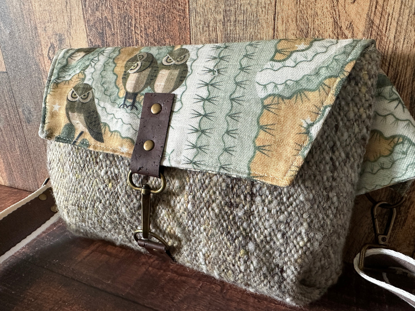 Elf Owls in Saguaro and Woven Wool Crossbody Sling Bag (Copy)