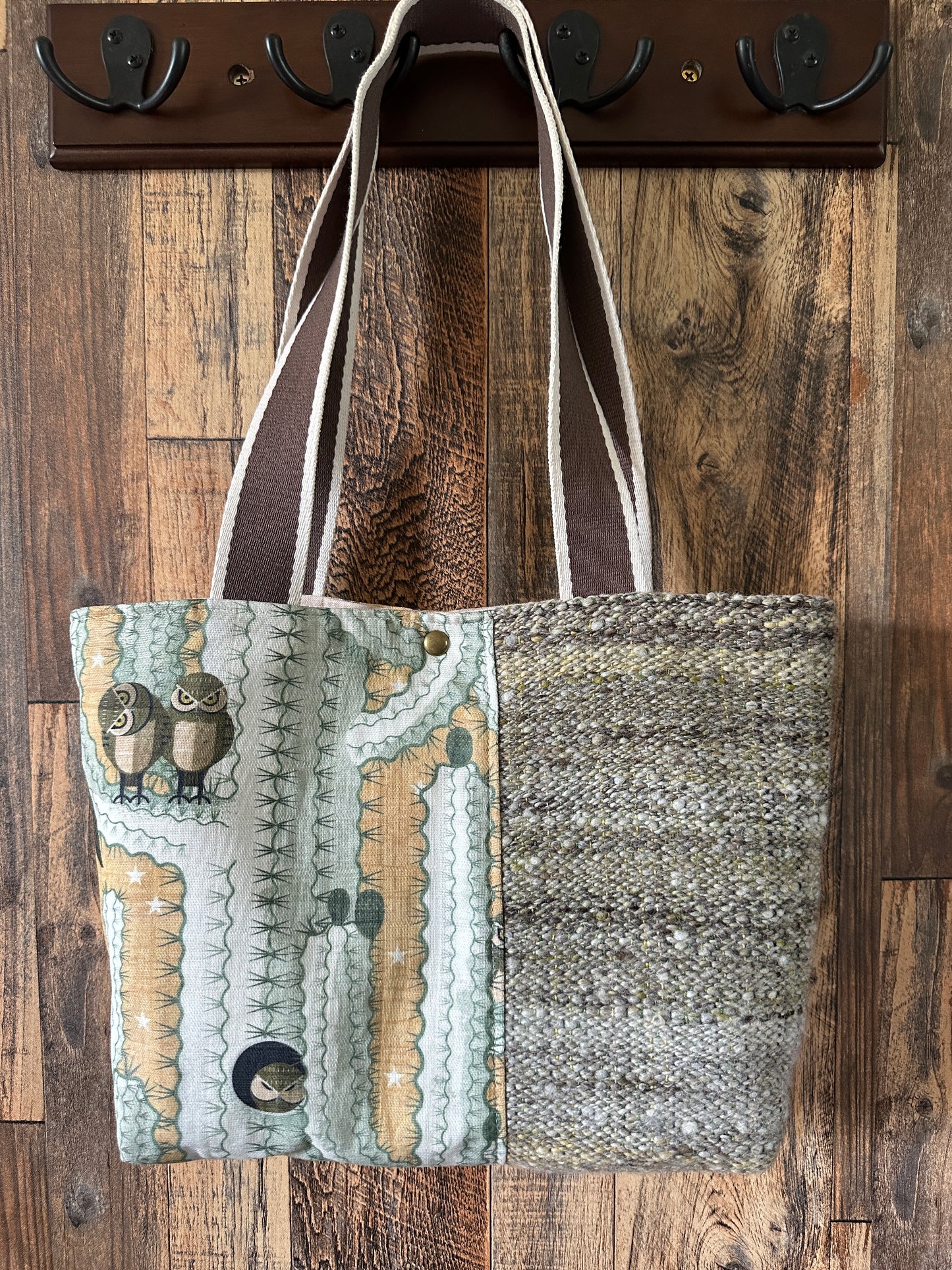 Elf Owls in Saguaro and Handwoven Wool Med Tote