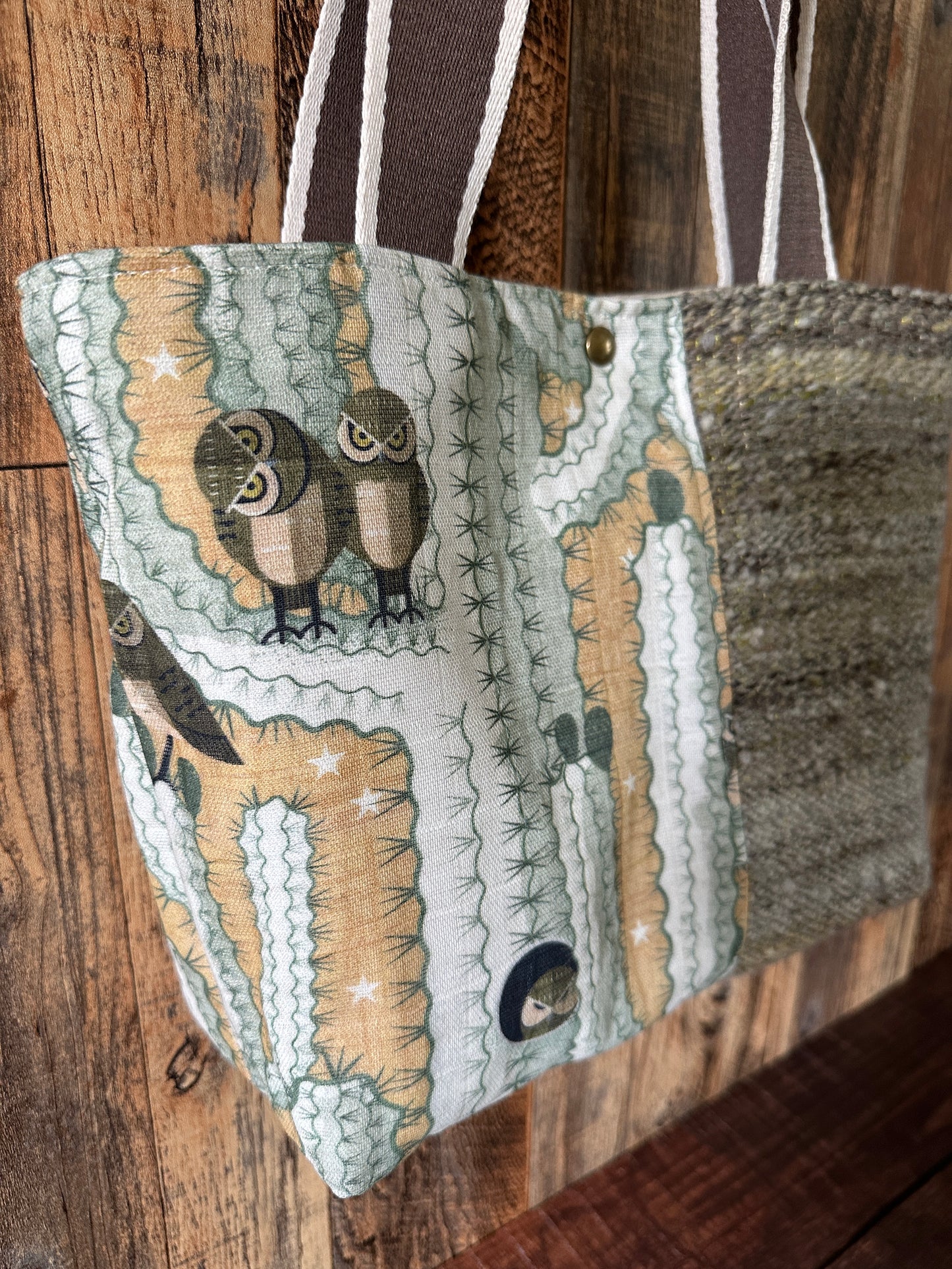 Elf Owls in Saguaro and Handwoven Wool Med Tote