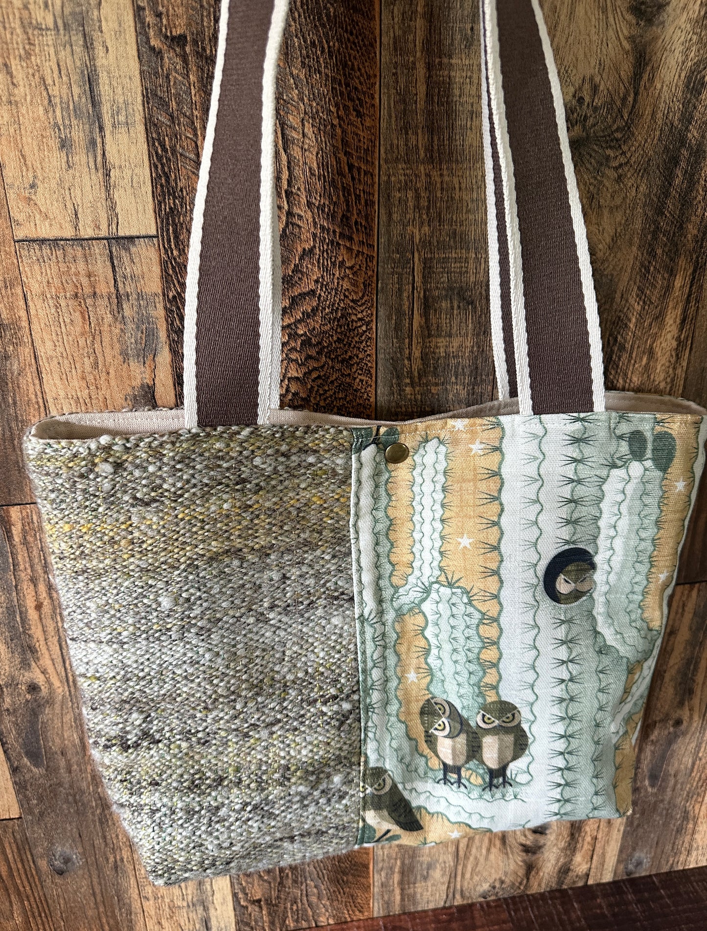 Elf Owls in Saguaro and Handwoven Wool Med Tote
