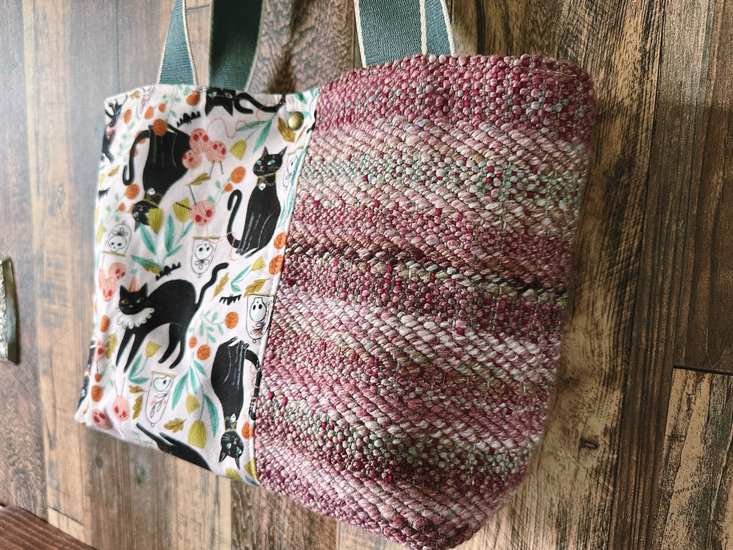 Goth Black Cats and Handwoven Wool Med Tote