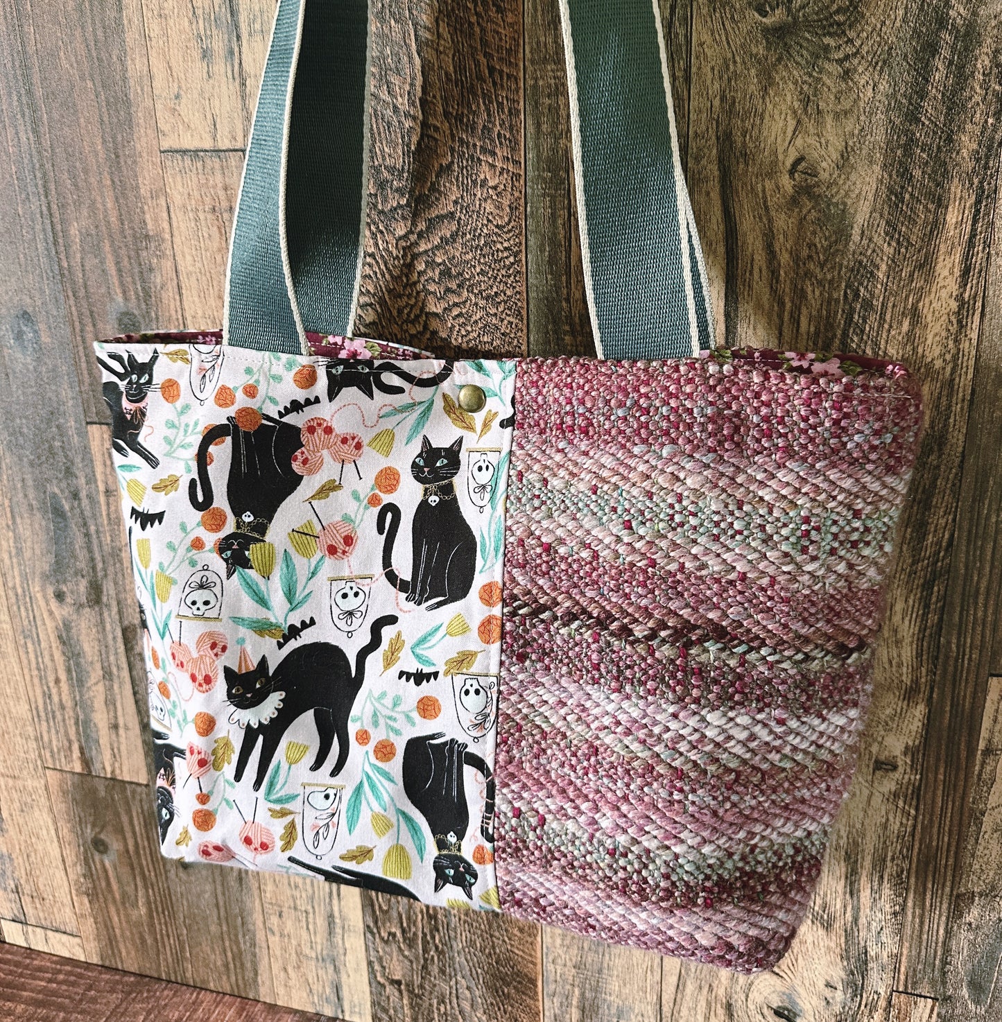 Goth Black Cats and Handwoven Wool Med Tote