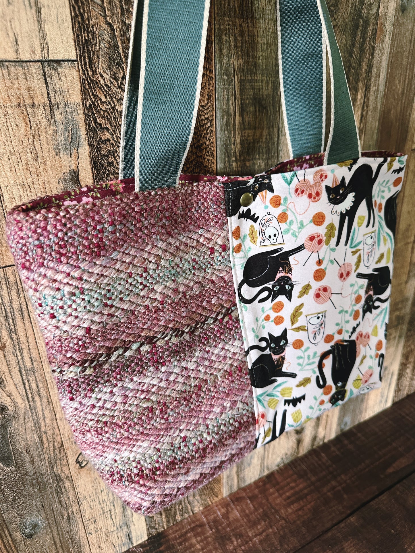 Goth Black Cats and Handwoven Wool Med Tote