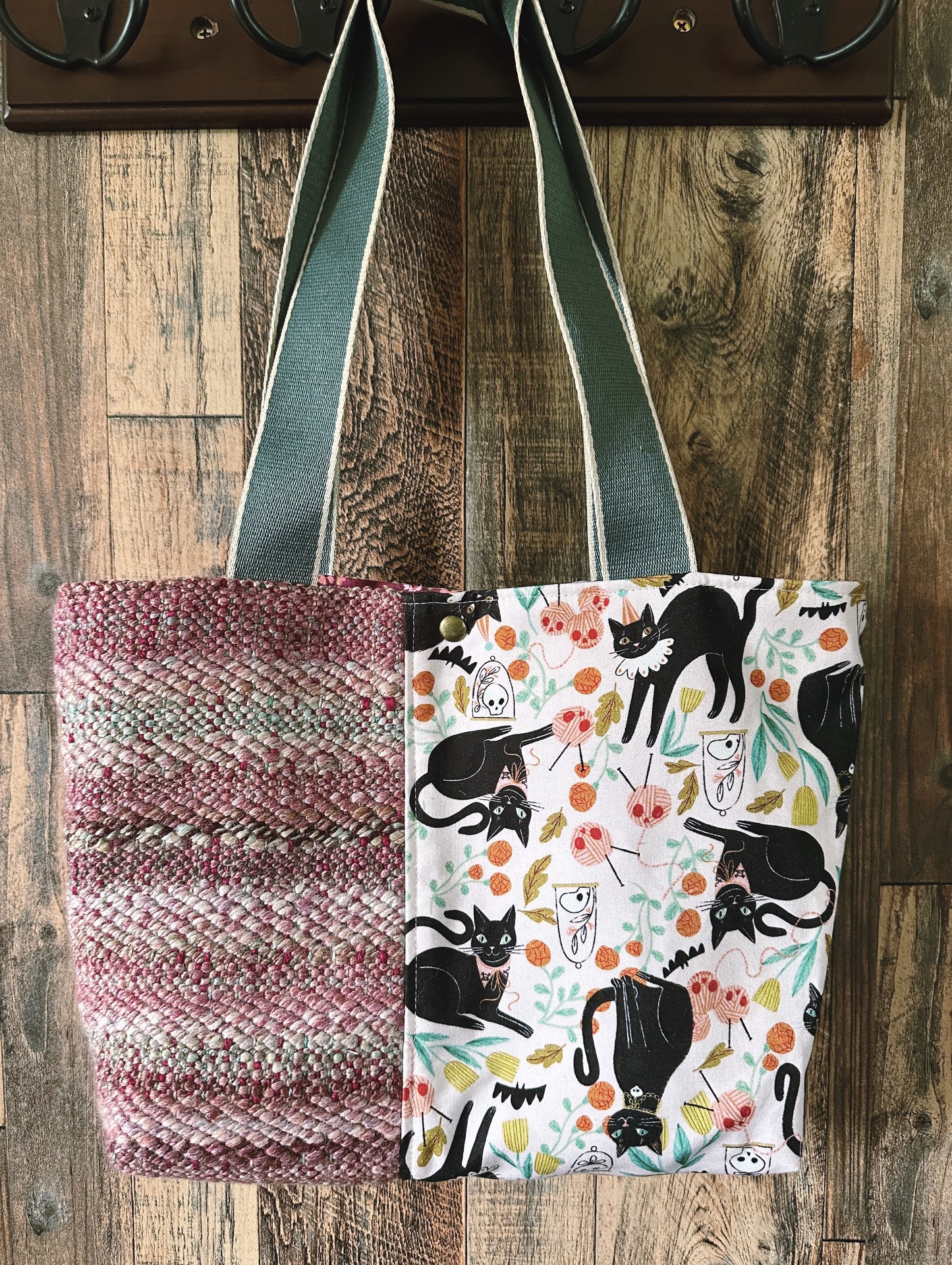 Goth Black Cats and Handwoven Wool Med Tote