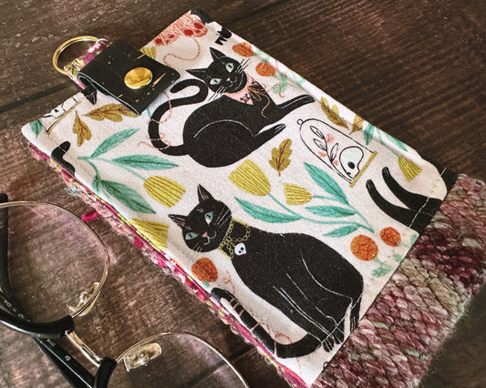 Goth Black Cats and Woven Wool Padded Glasses Case