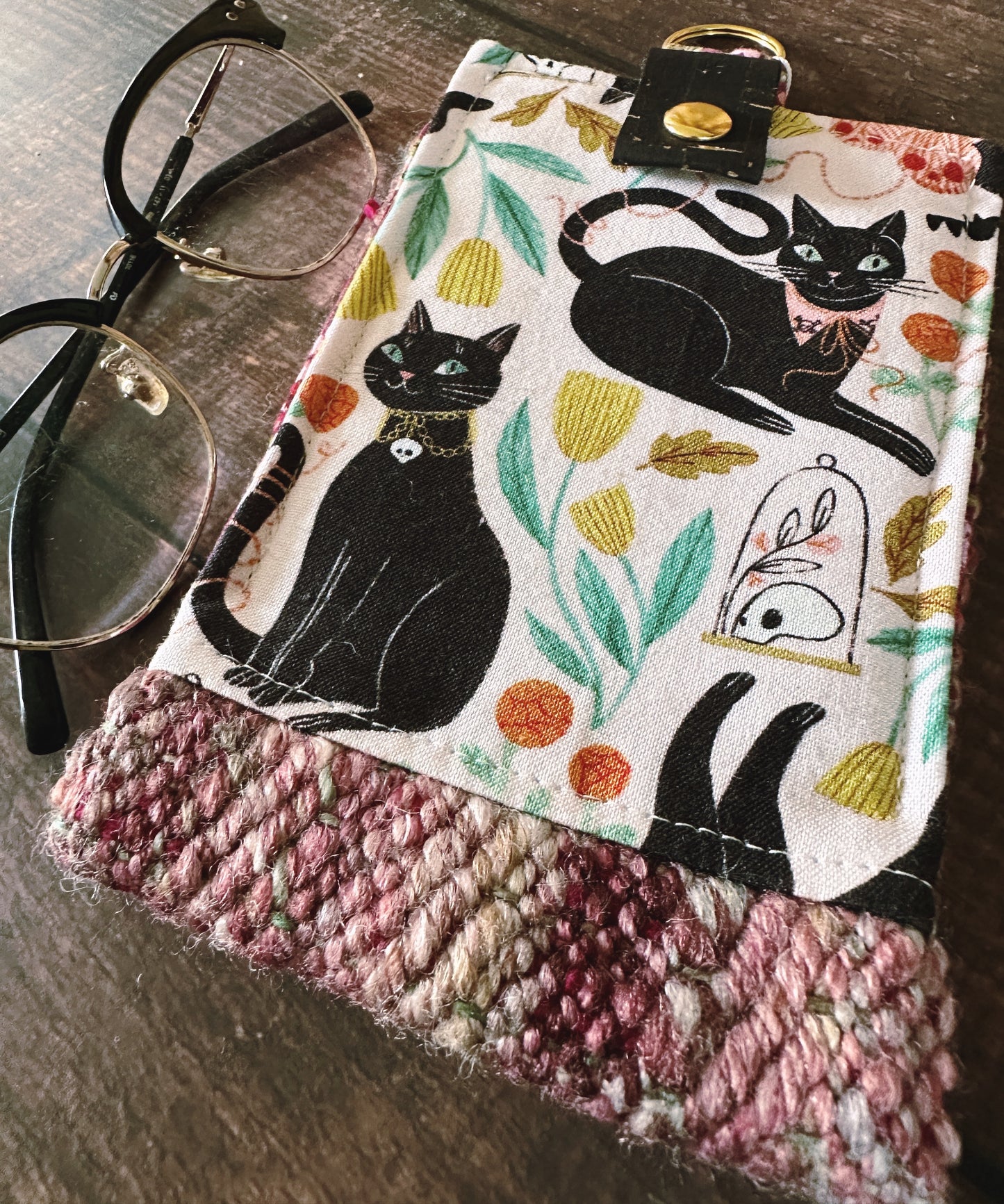Goth Black Cats and Woven Wool Padded Glasses Case