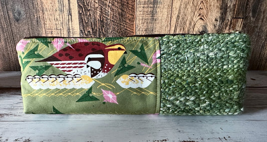 Bobwhite Quail with Handwoven Wool Long and Lean Zipper Bag