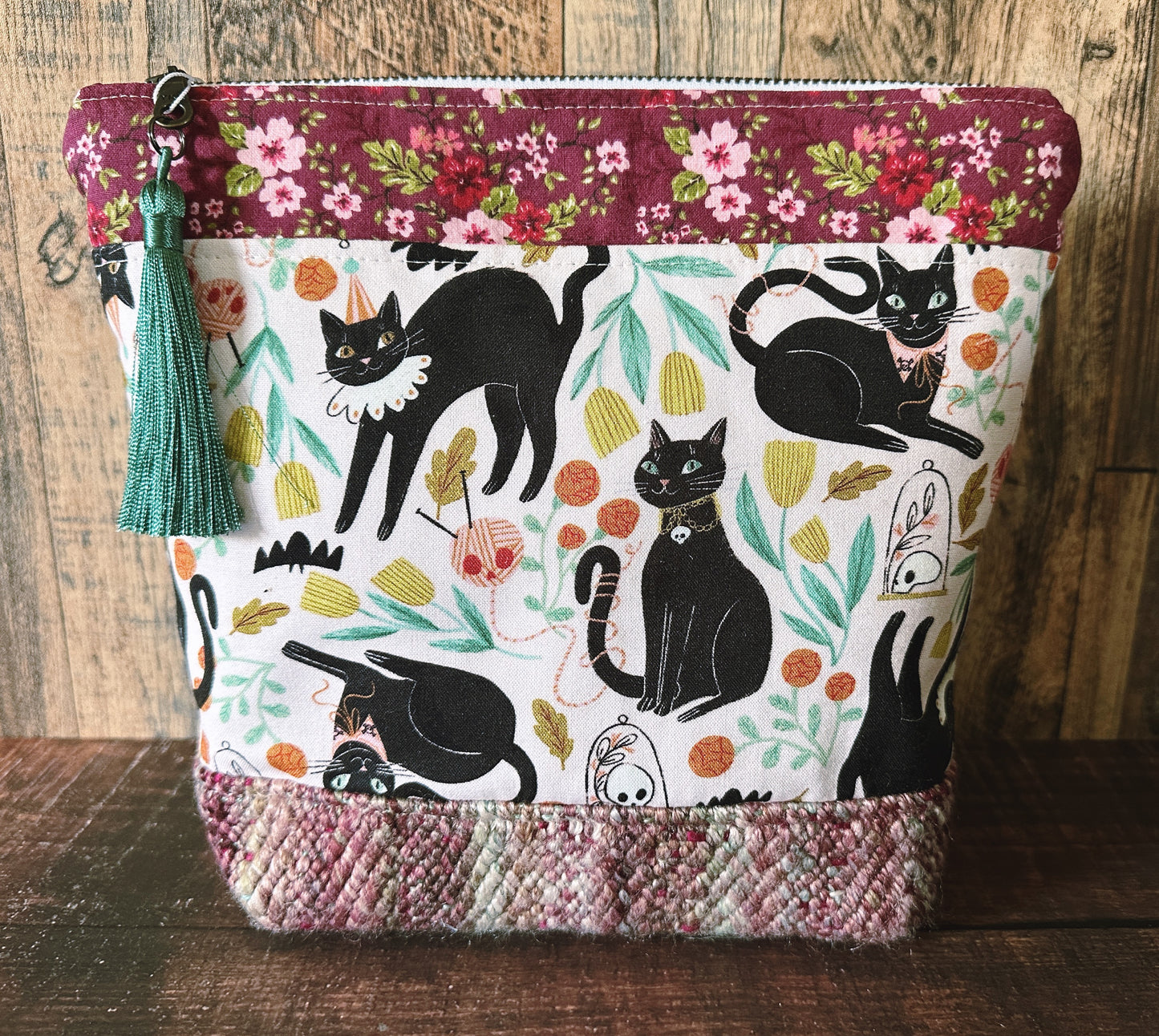 Goth Black Cat Project or Cosmetic Zipper Bag