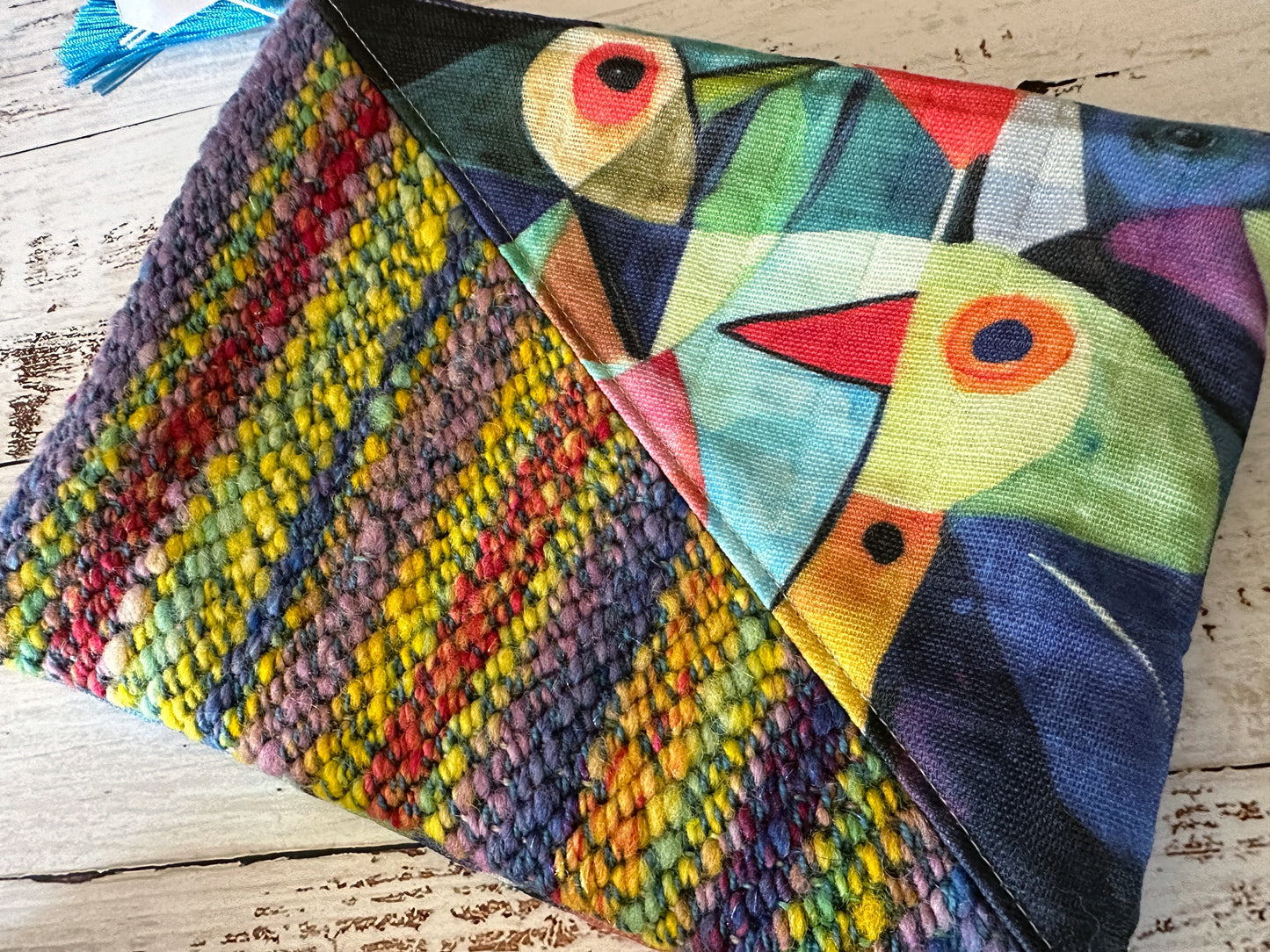 Abstract Birds with Handwoven Wool Grab and Go Zipper Bag