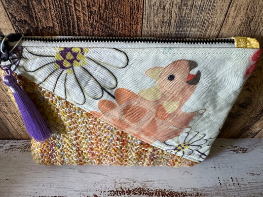 Dinosaurs in the Garden with Handwoven Wool Grab and Go Zipper Bag