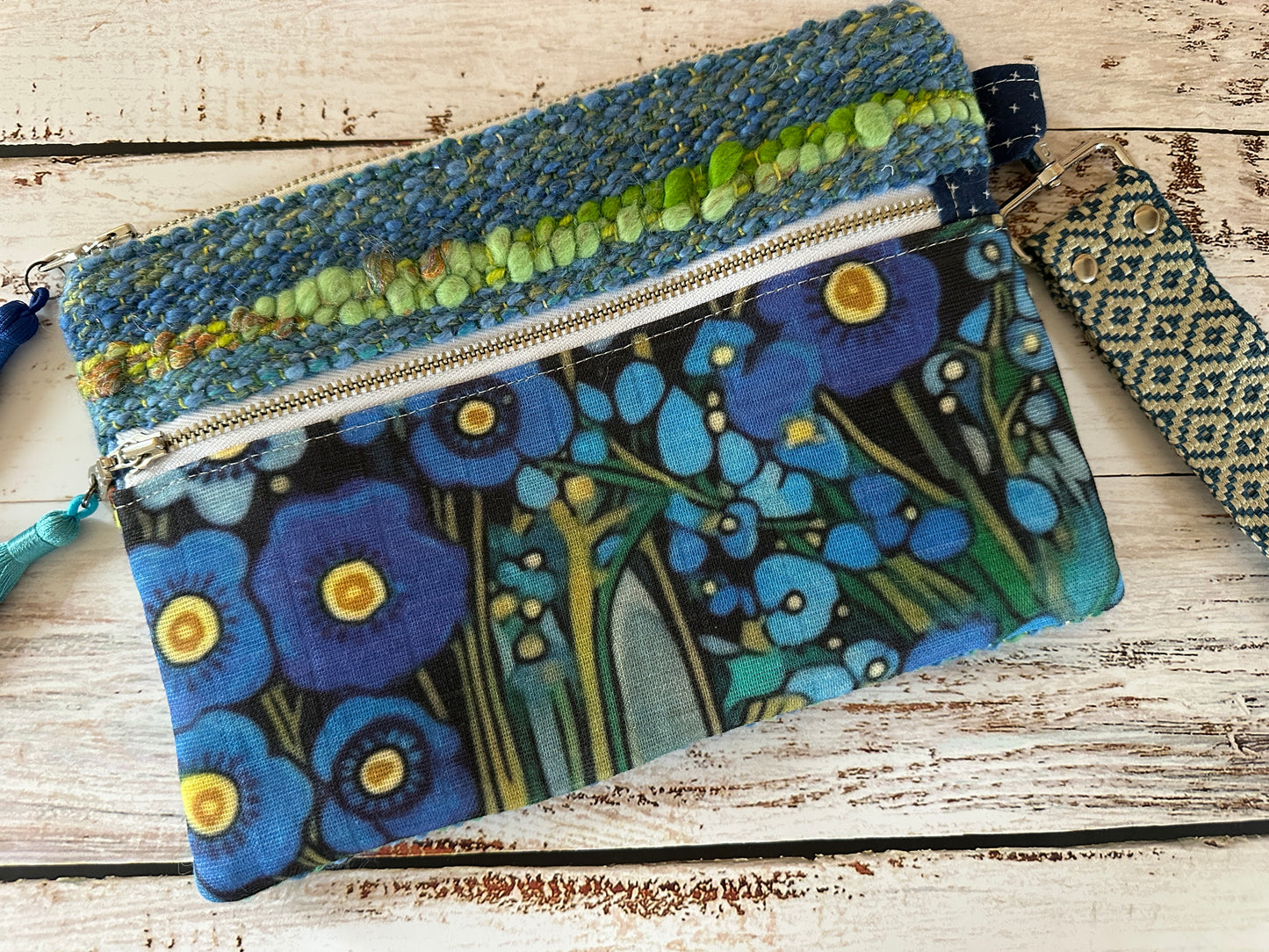 Cornflowers Double Zipper Clutch~ Perfect for E-Readers