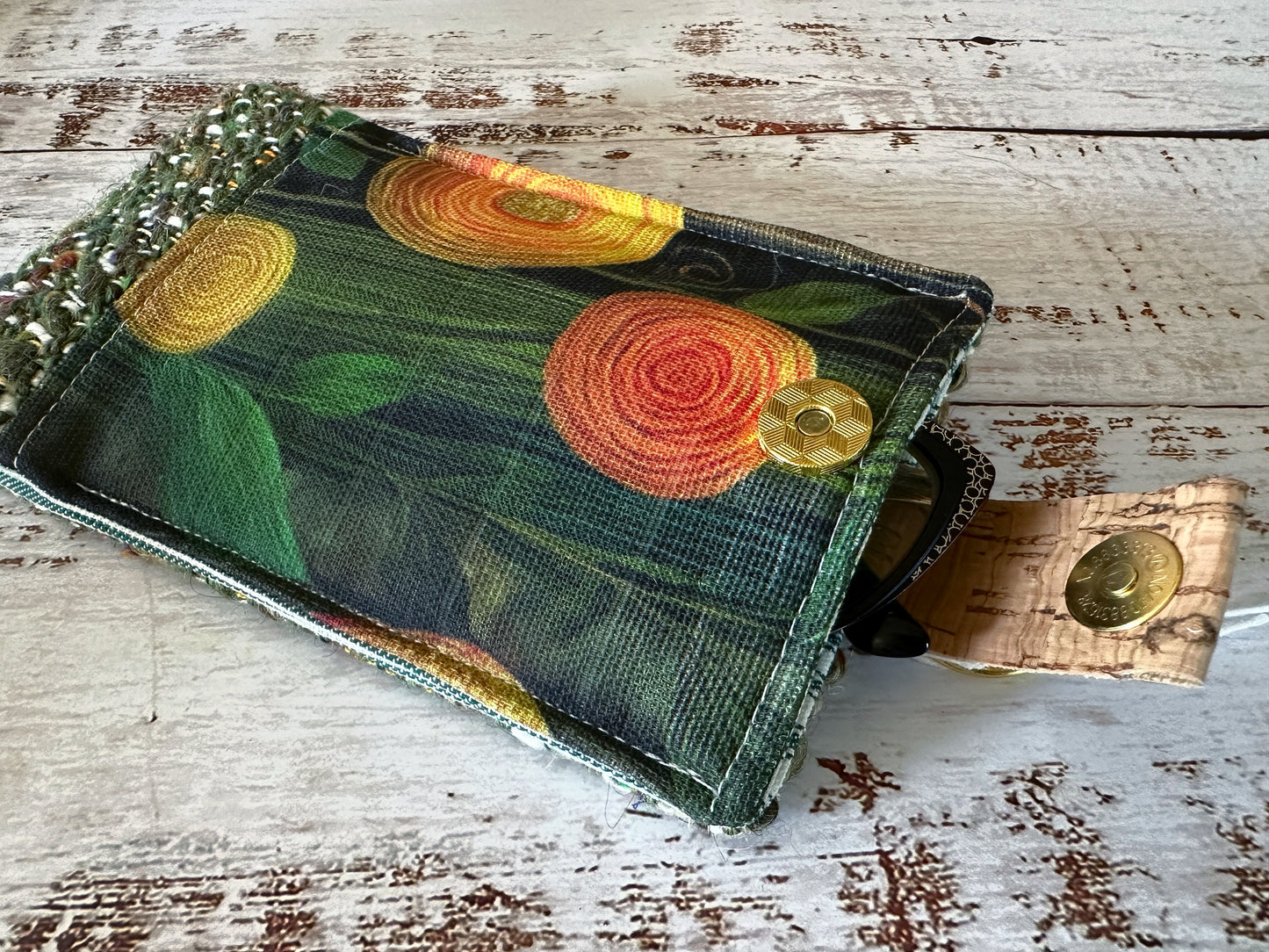 Peony Flowers and Woven Wool Padded Glasses Case