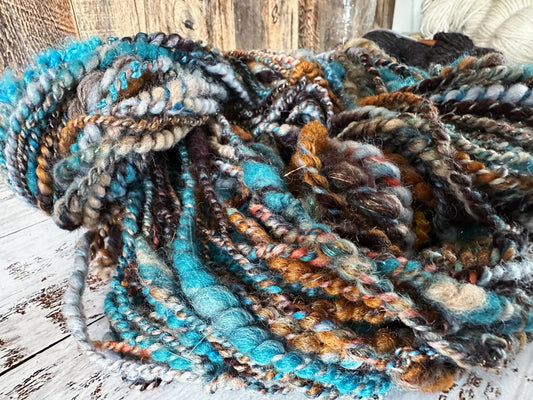 Handspun Art Yarn, Thick and Thin, Coils, 2 PLY