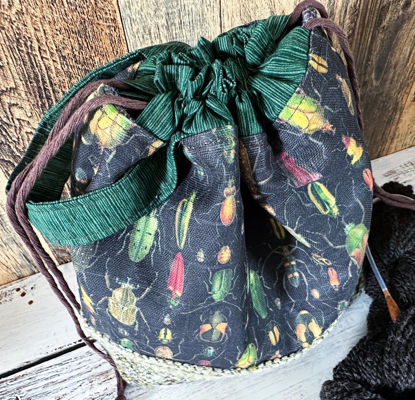 Rainbow of Scarabs with Handwoven Wool Medium Project Bag