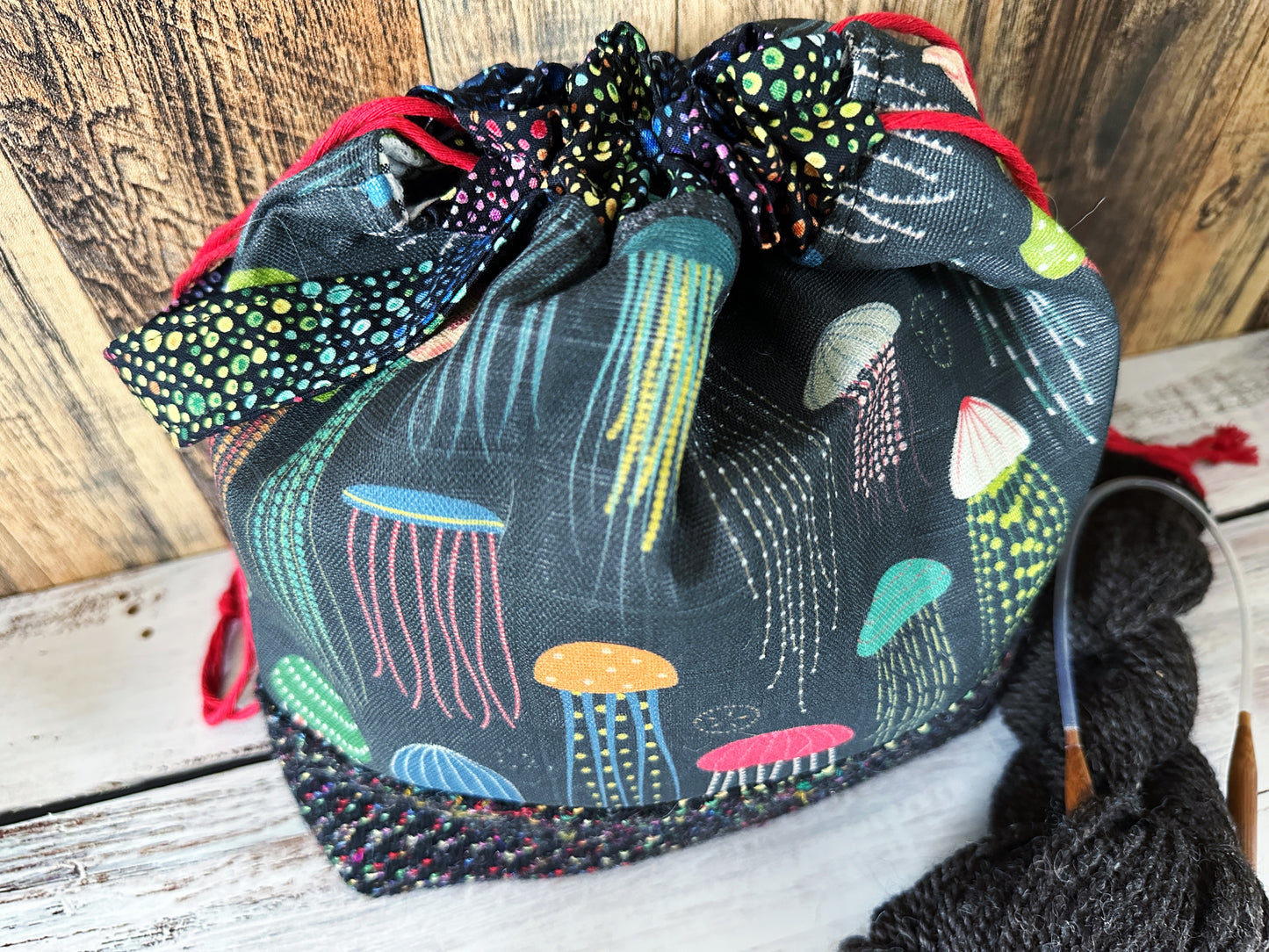 Rainbow Jellyfish with Handwoven Wool Medium Project Bag