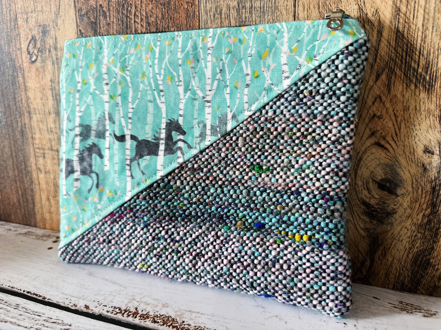 Wild Horses with Handwoven Wool Grab and Go Zipper Bag