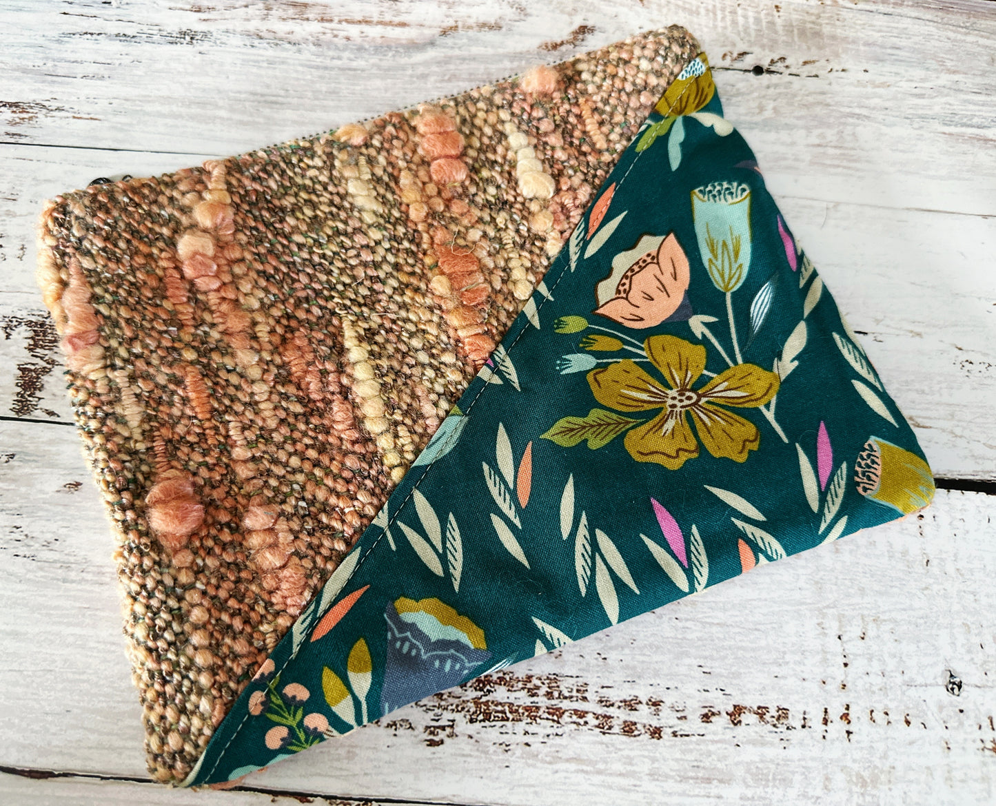 Floral with Handwoven Wool Grab and Go Zipper Bag