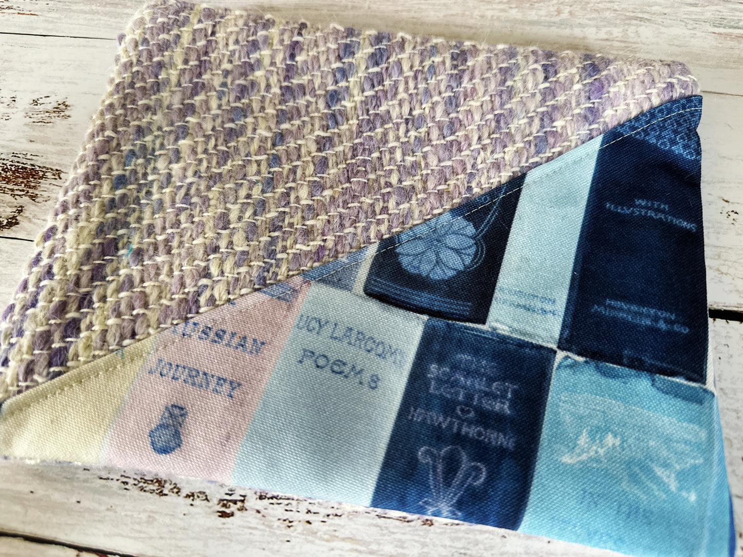 Vintage Bookshelf with Handwoven Wool Grab and Go Zipper Bag