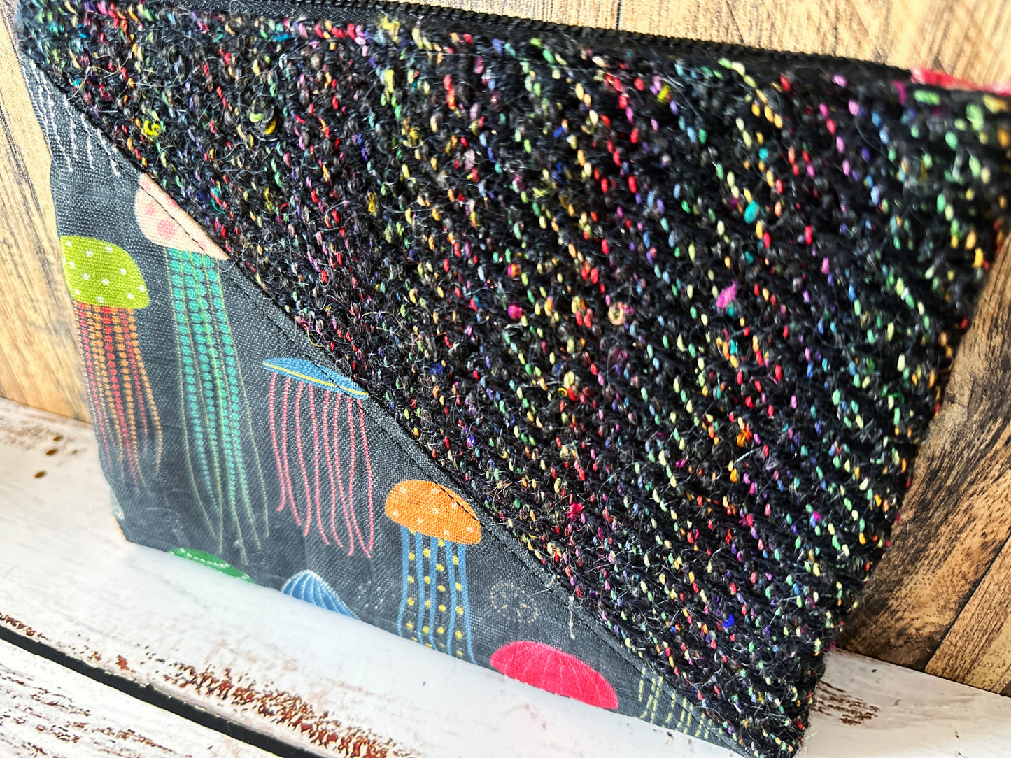 Rainbow Jellyfish with Handwoven Wool Grab and Go Zipper Bag