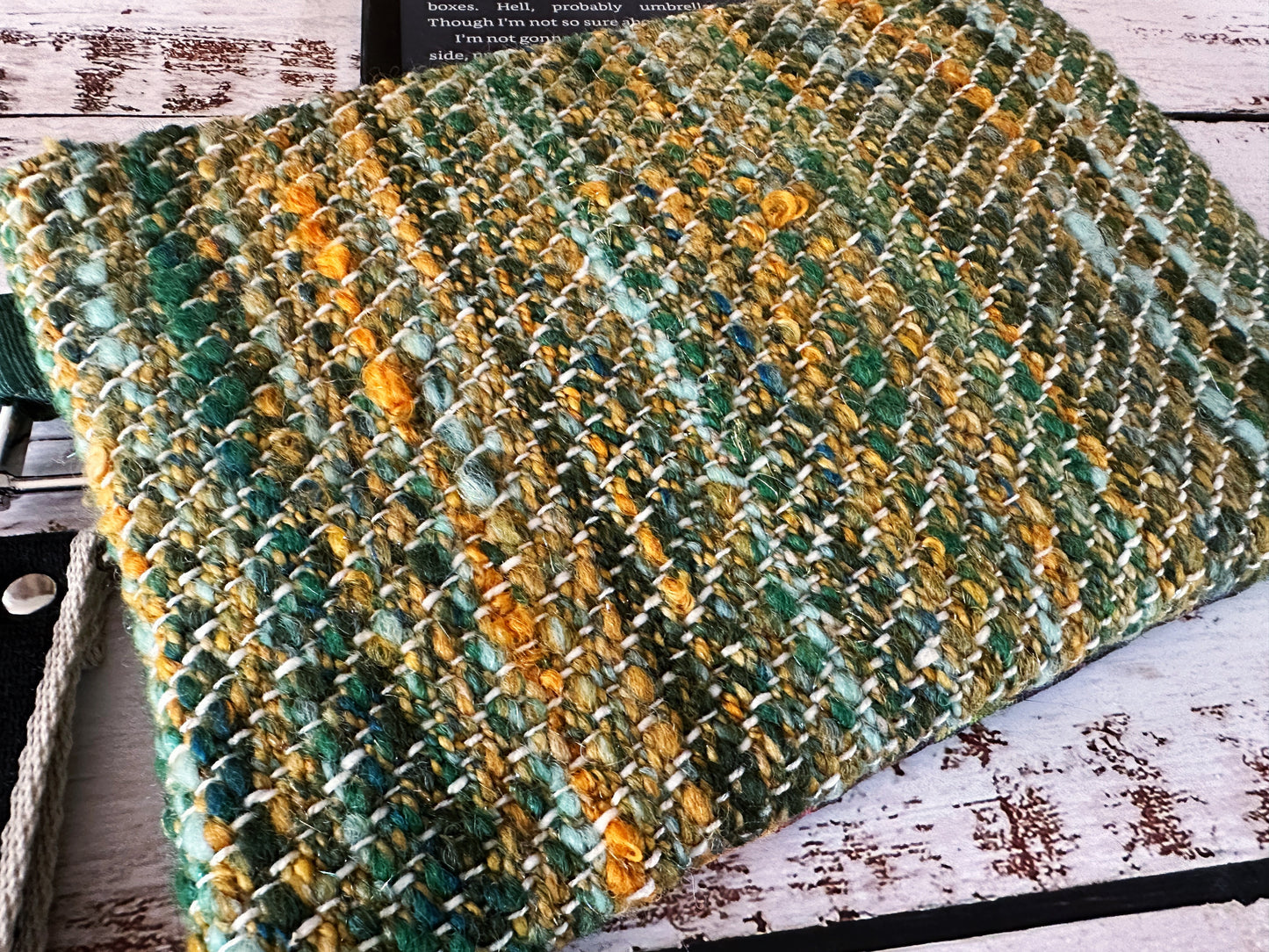 Rainbow of Scarabs & Handwoven Wool Double Zipper Clutch, Perfect for E Readers