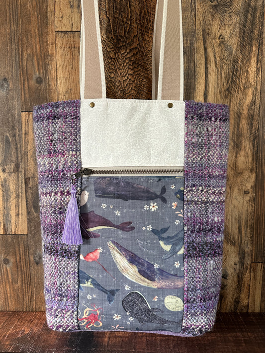 Dolphins and Whales Double Pocket Large Tote Bag