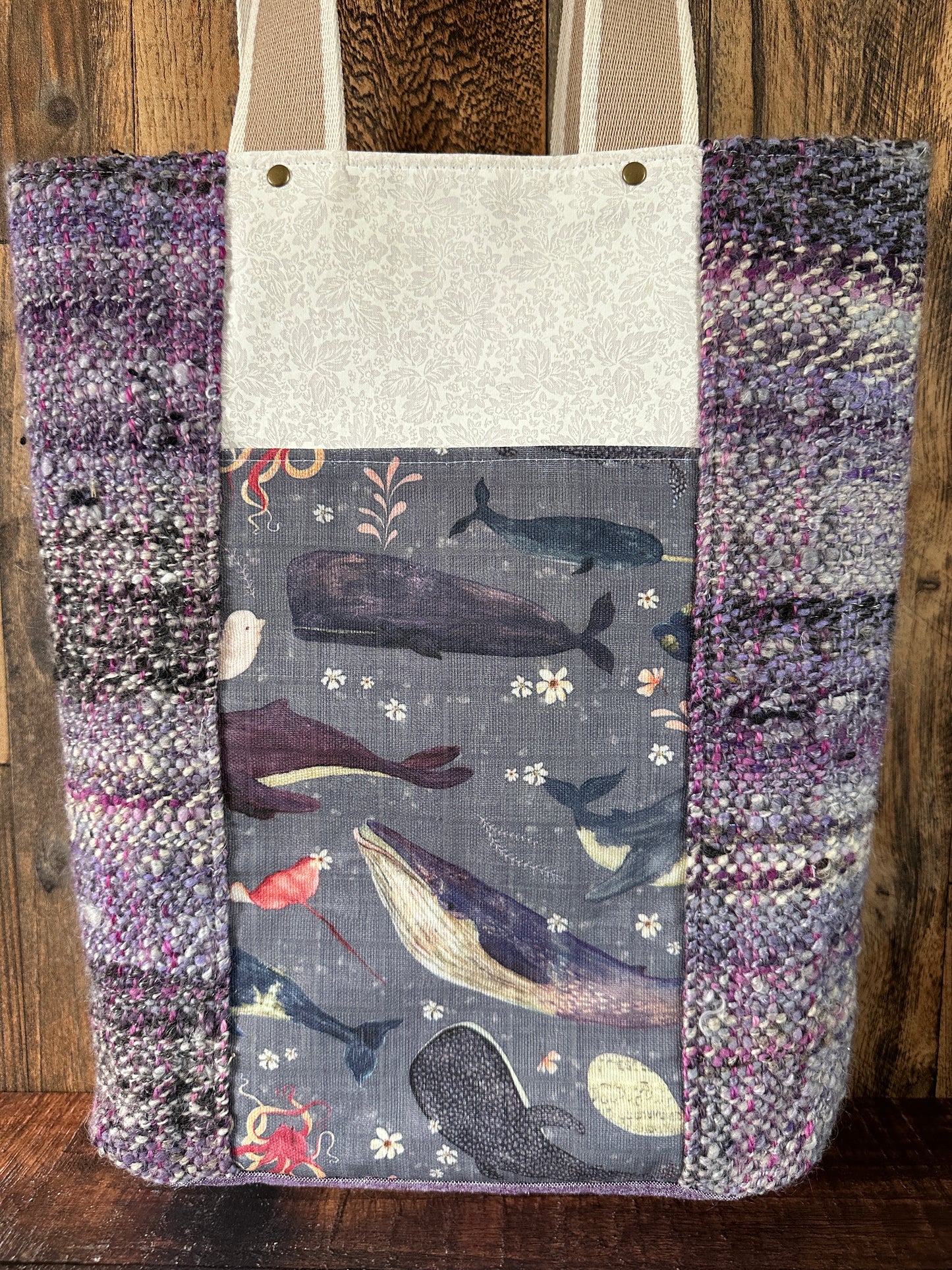Dolphins and Whales Double Pocket Large Tote Bag