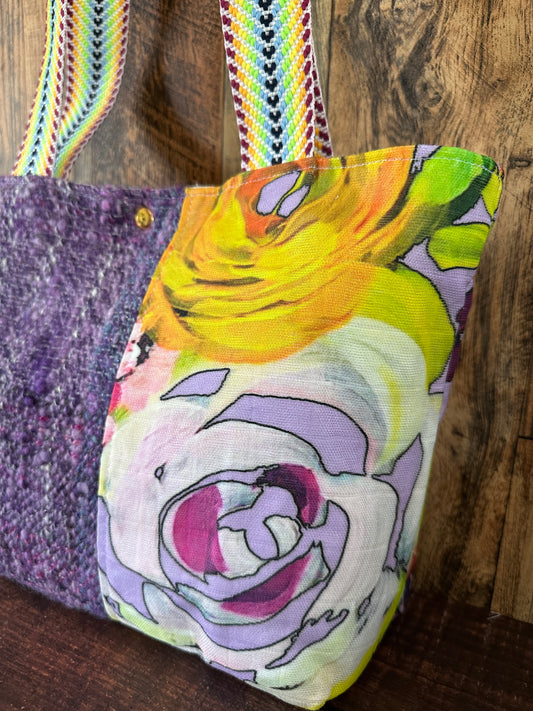 Vibrant Garden Floral and Handwoven Wool Med Tote