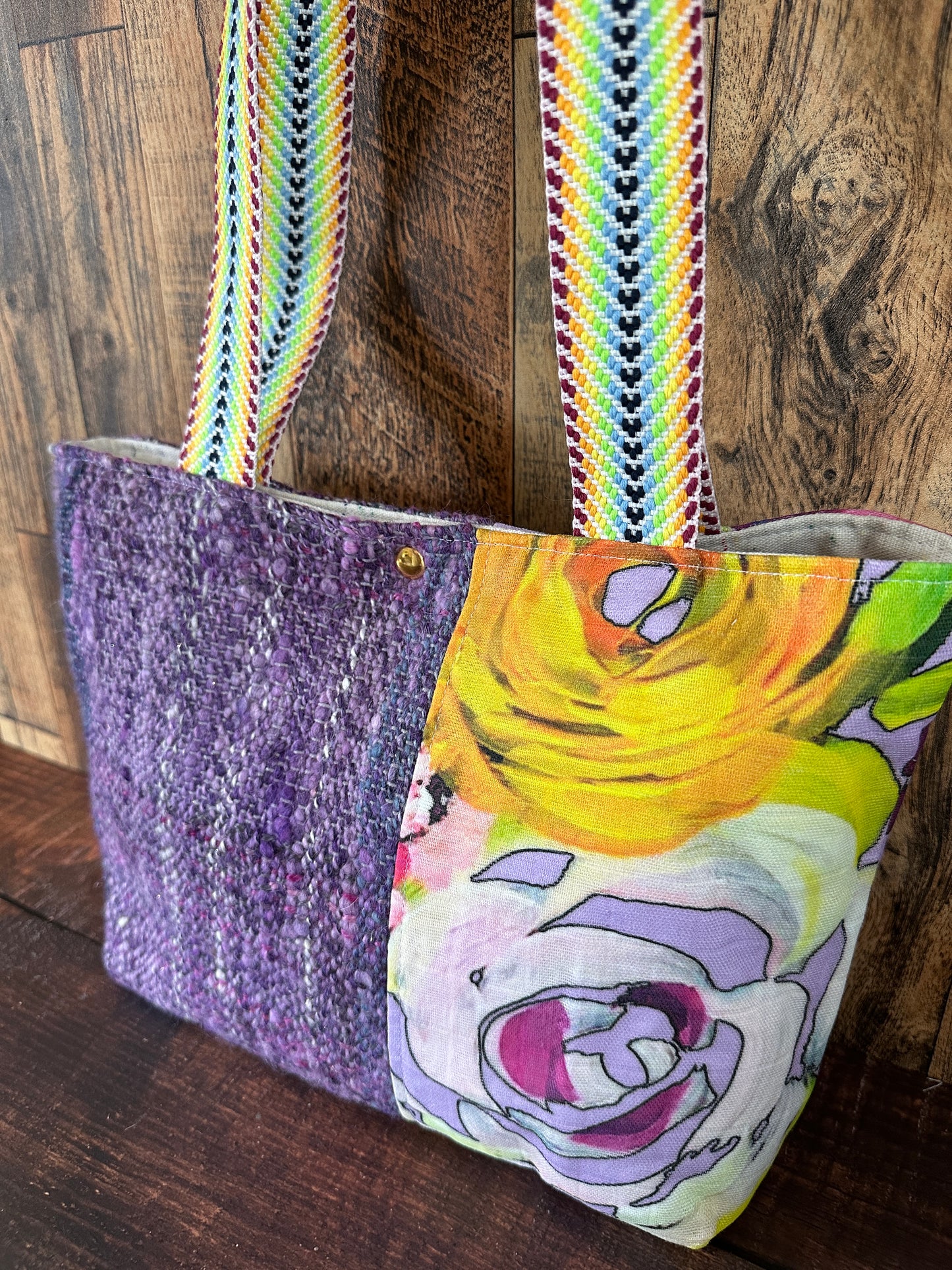 Vibrant Garden Floral and Handwoven Wool Med Tote