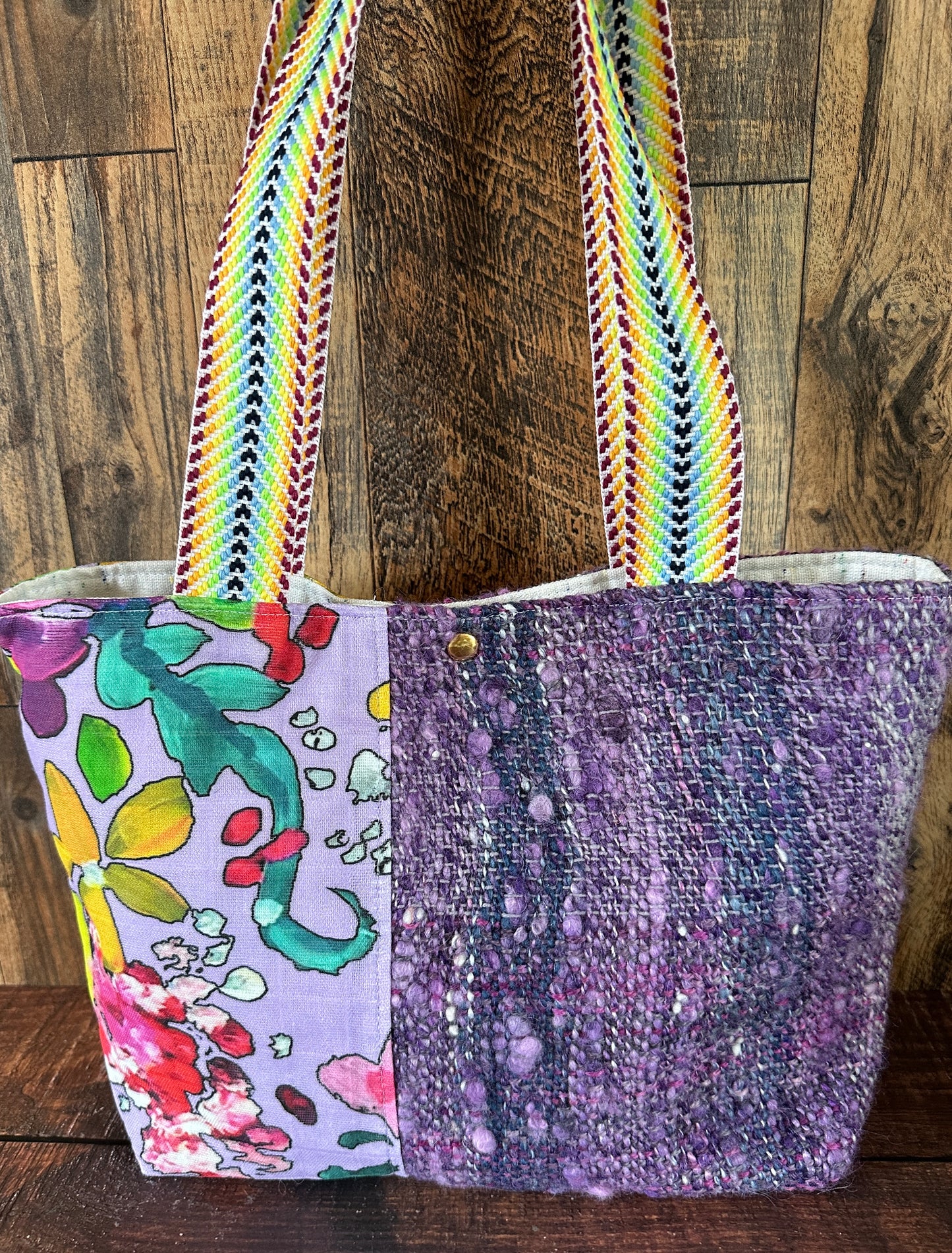 Vibrant Garden Floral and Handwoven Wool Med Tote