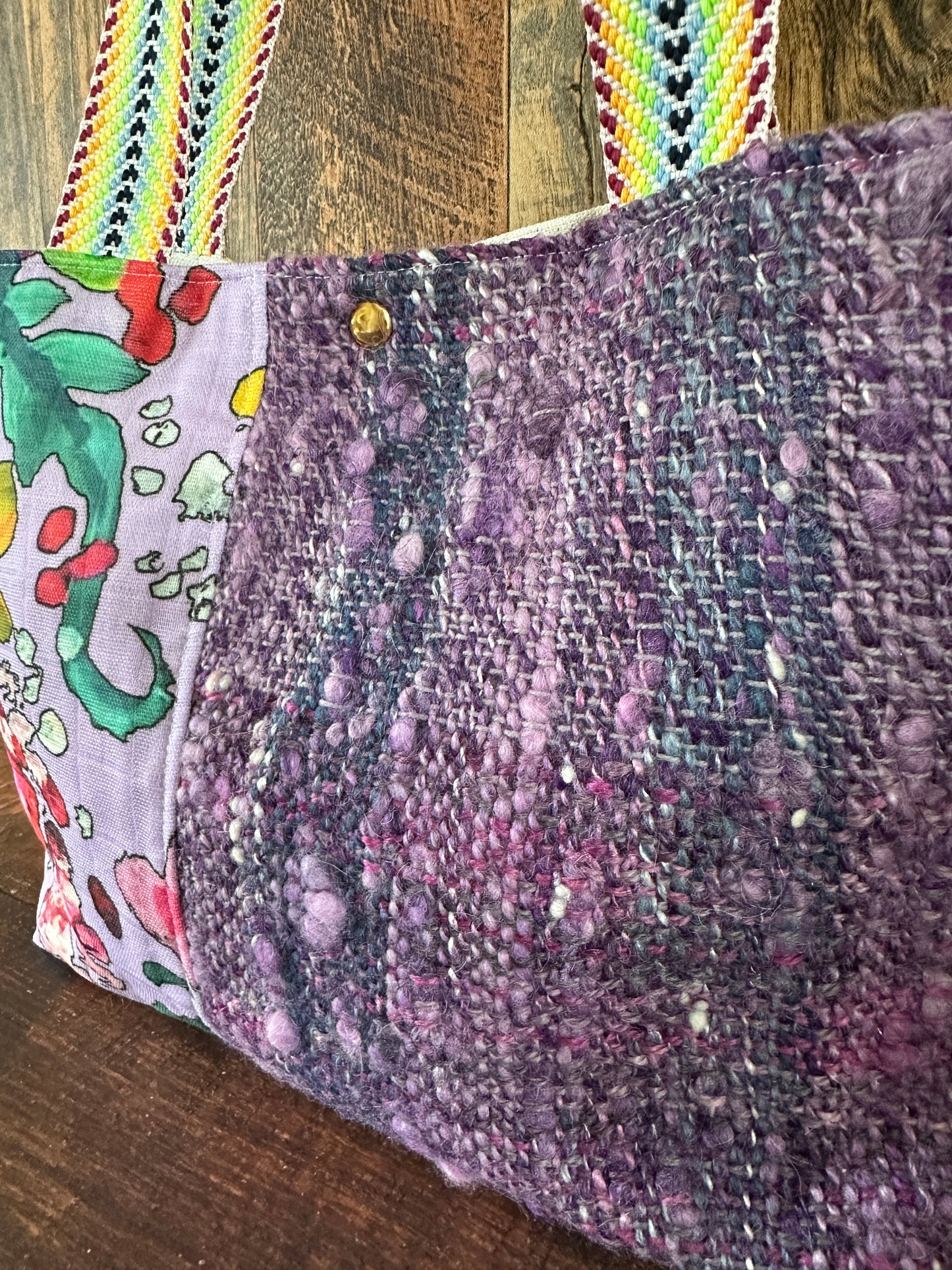 Vibrant Garden Floral and Handwoven Wool Med Tote