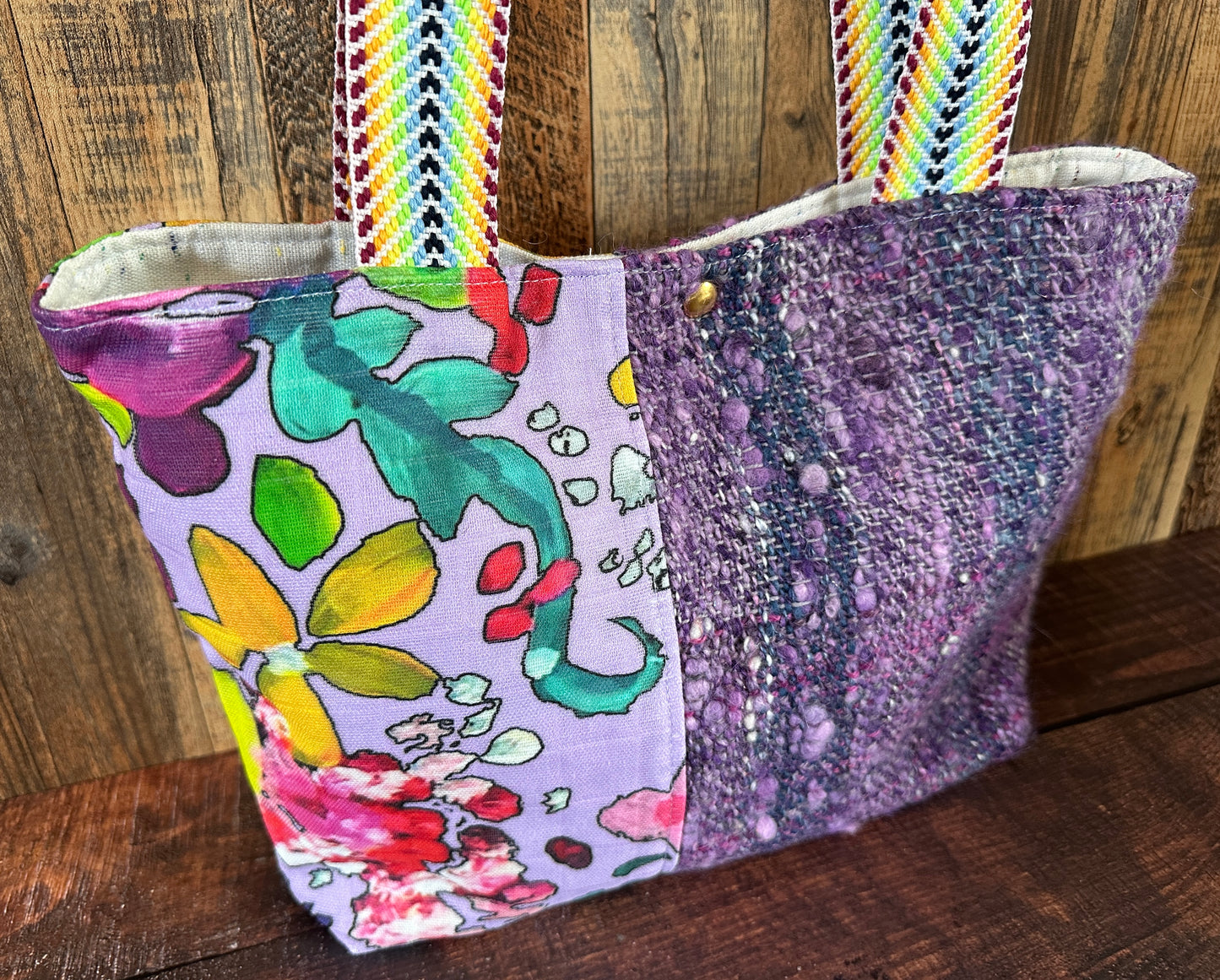 Vibrant Garden Floral and Handwoven Wool Med Tote