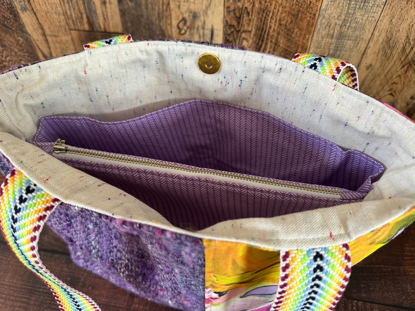 Vibrant Garden Floral and Handwoven Wool Med Tote
