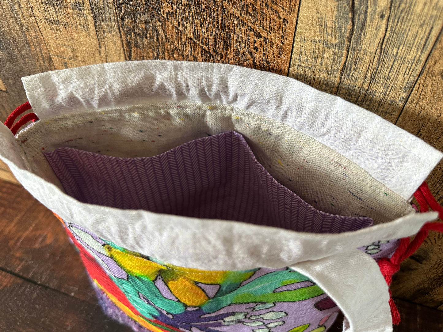 Vibrant Garden and Handwoven Wool Small Project Bag