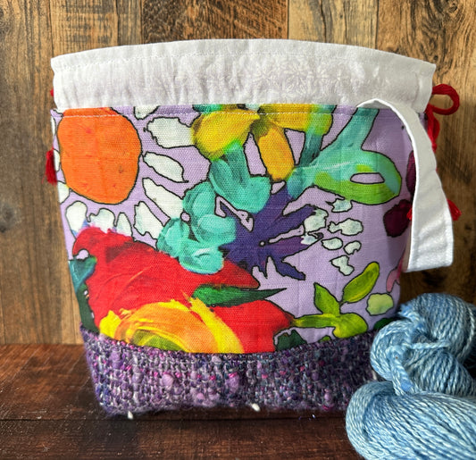 Vibrant Garden and Handwoven Wool Small Project Bag