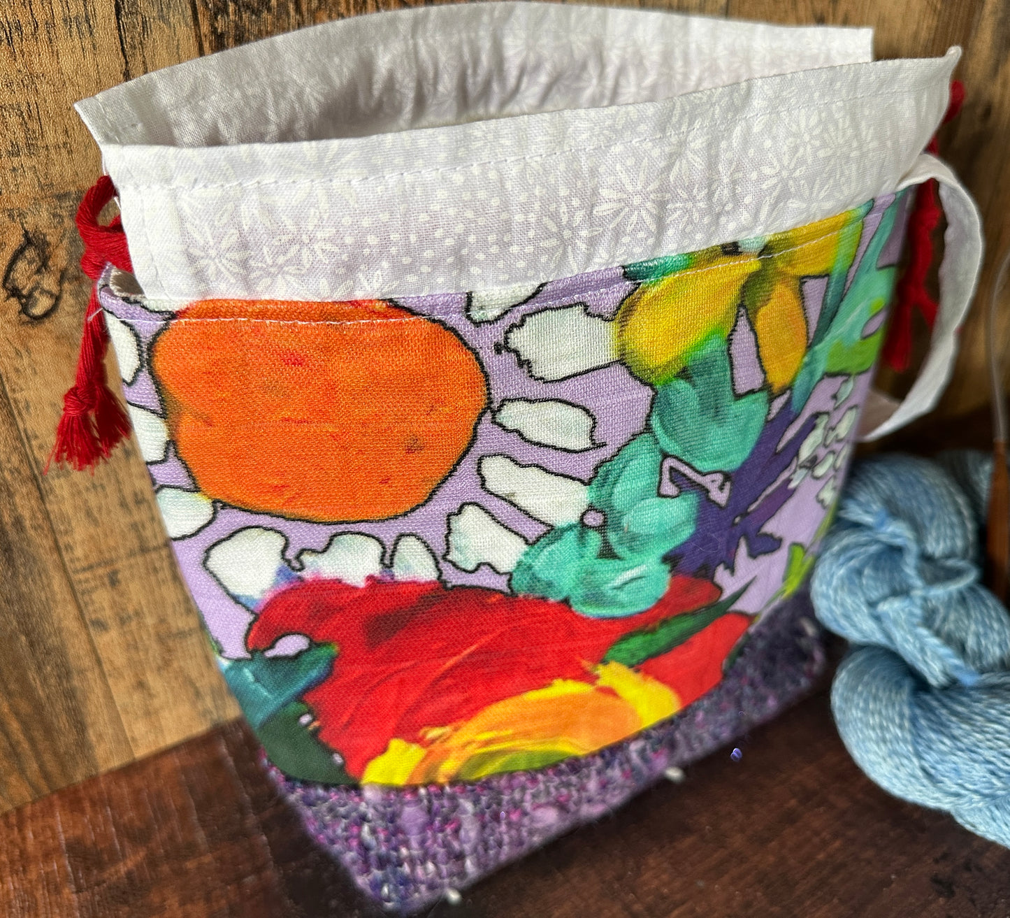 Vibrant Garden and Handwoven Wool Small Project Bag
