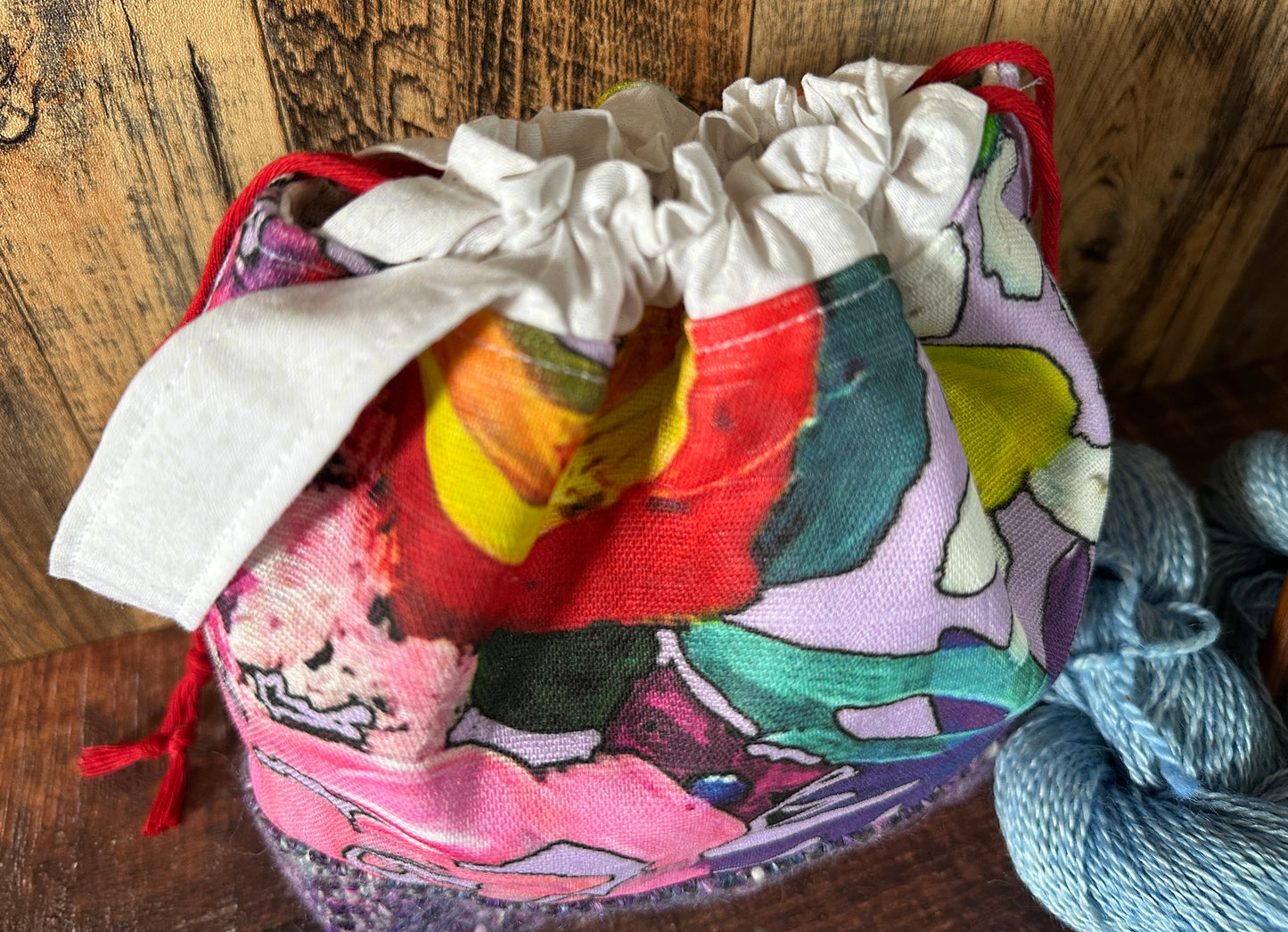 Vibrant Garden and Handwoven Wool Small Project Bag