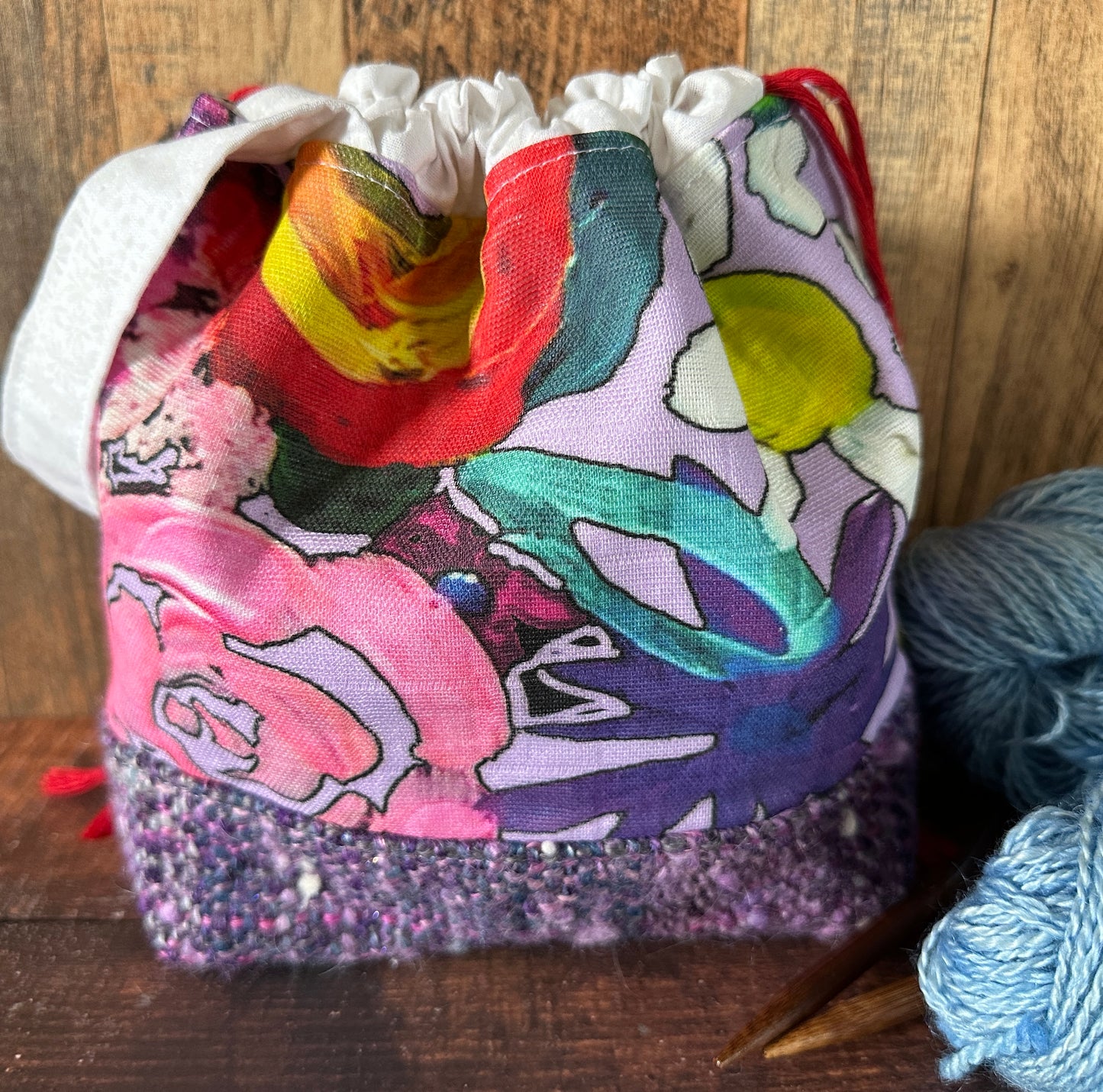 Vibrant Garden and Handwoven Wool Small Project Bag