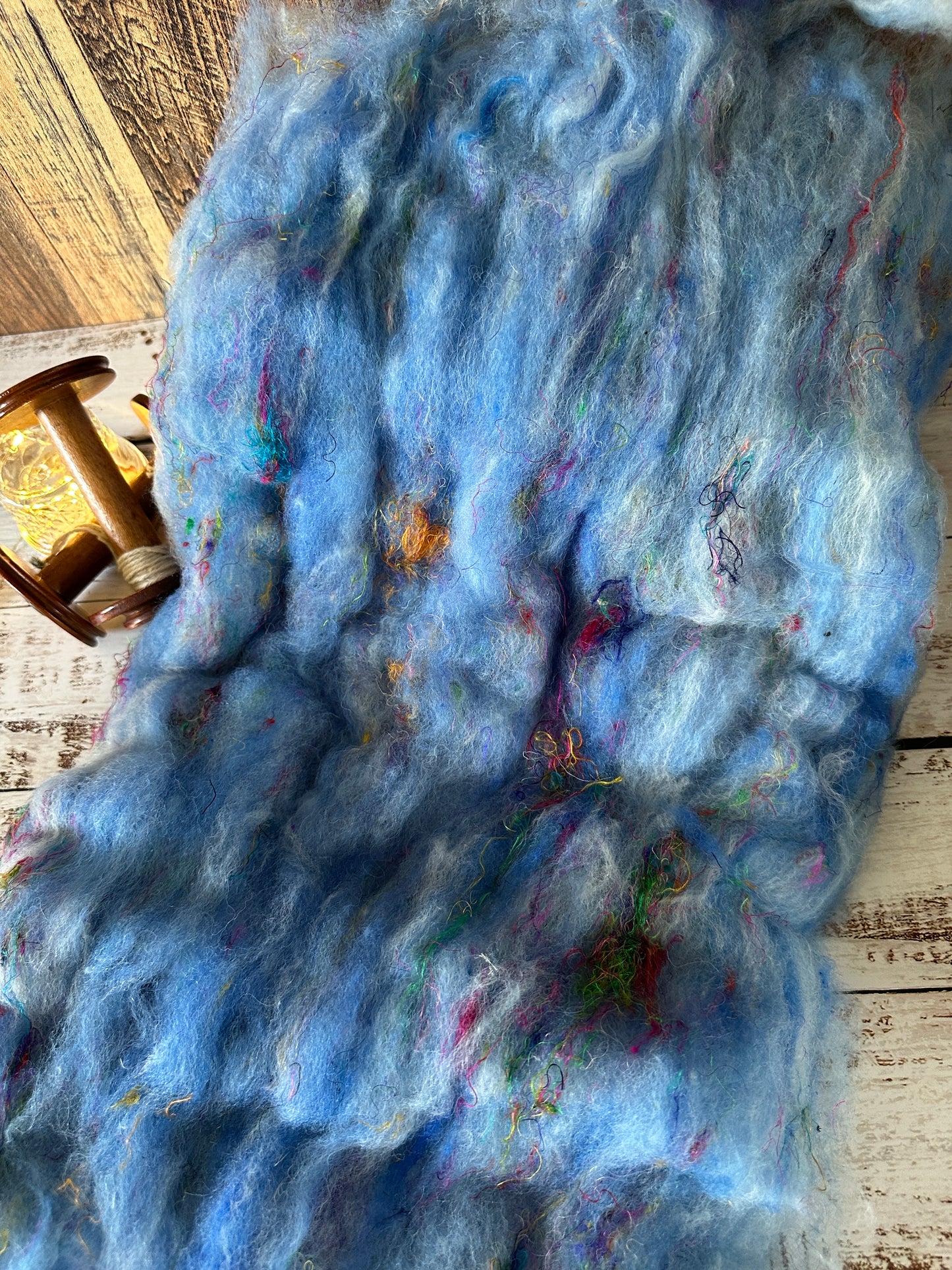 Indigo Blue Shetland and Alpaca Art Batt for Spinning or Felting ~ Pride Rainbow