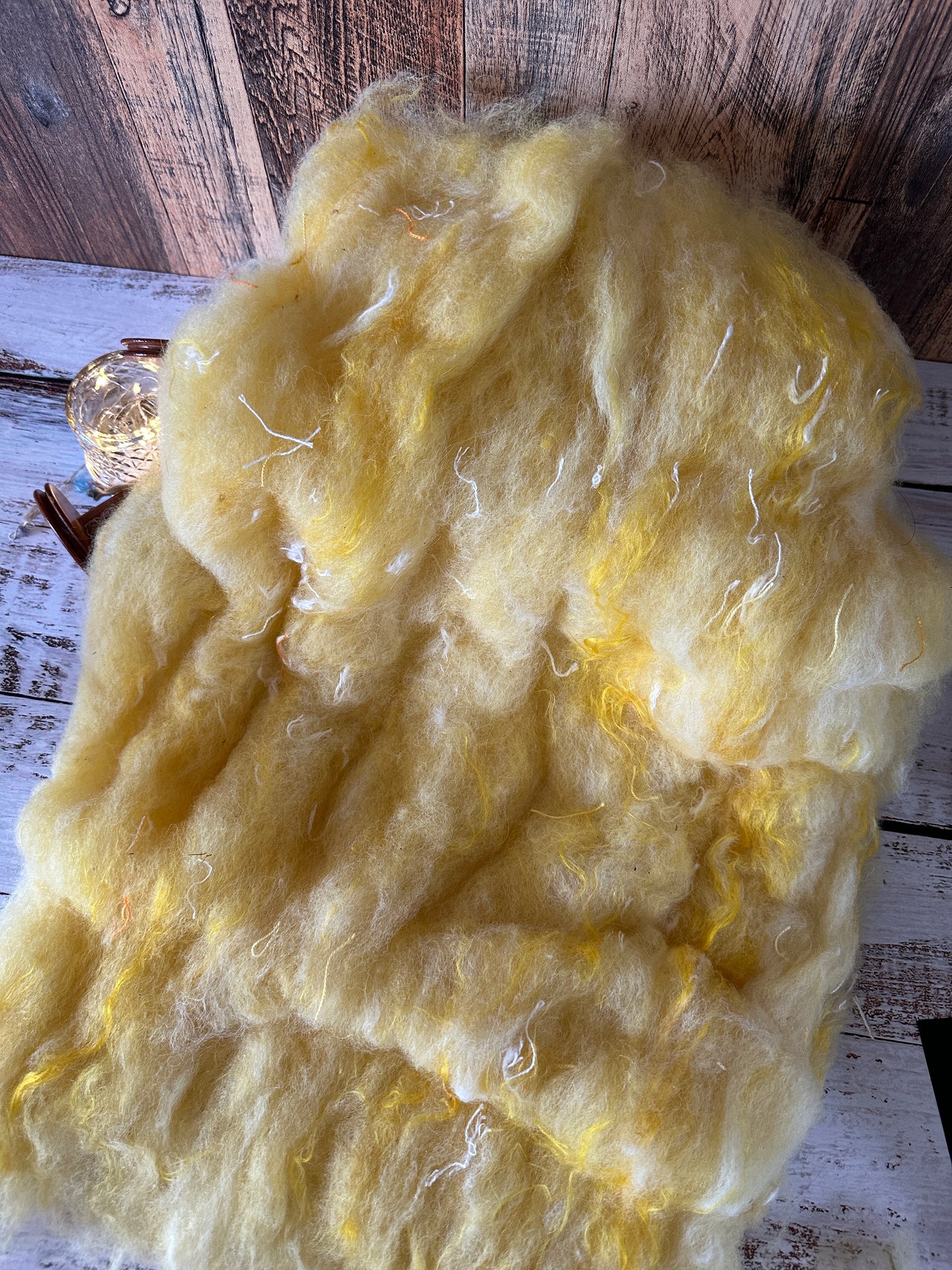 Lemon Yellow Shetland and Alpaca Art Batt for Spinning or Felting ~ Pride Rainbow