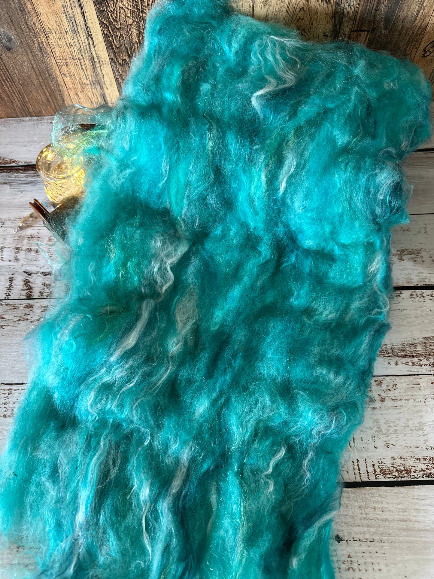 Turquoise Blue Shetland and Alpaca Art Batt for Spinning or Felting ~ Pride Rainbow