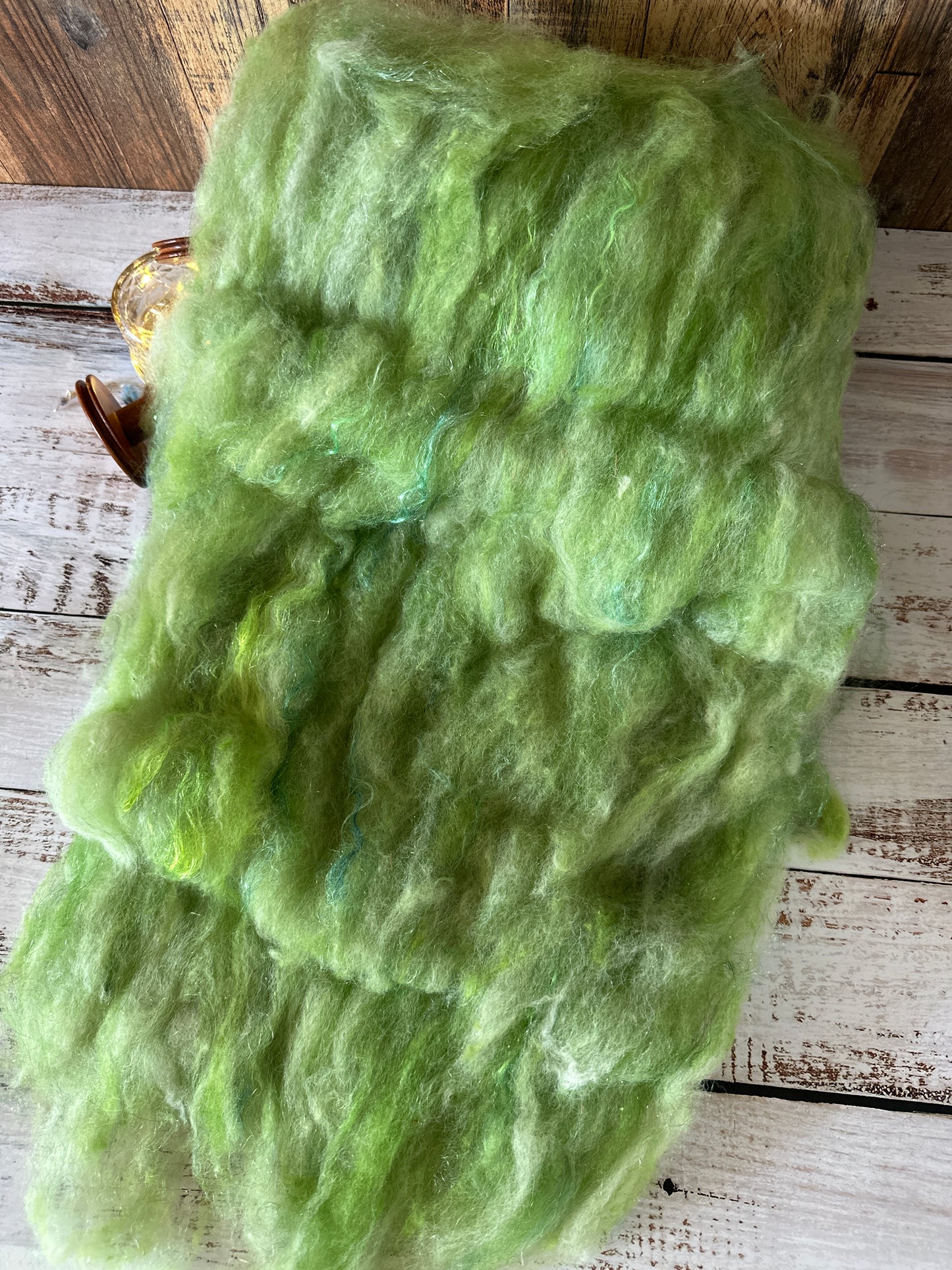 Sparkly Green Shetland and Alpaca Art Batt for Spinning or Felting ~ Pride Rainbow