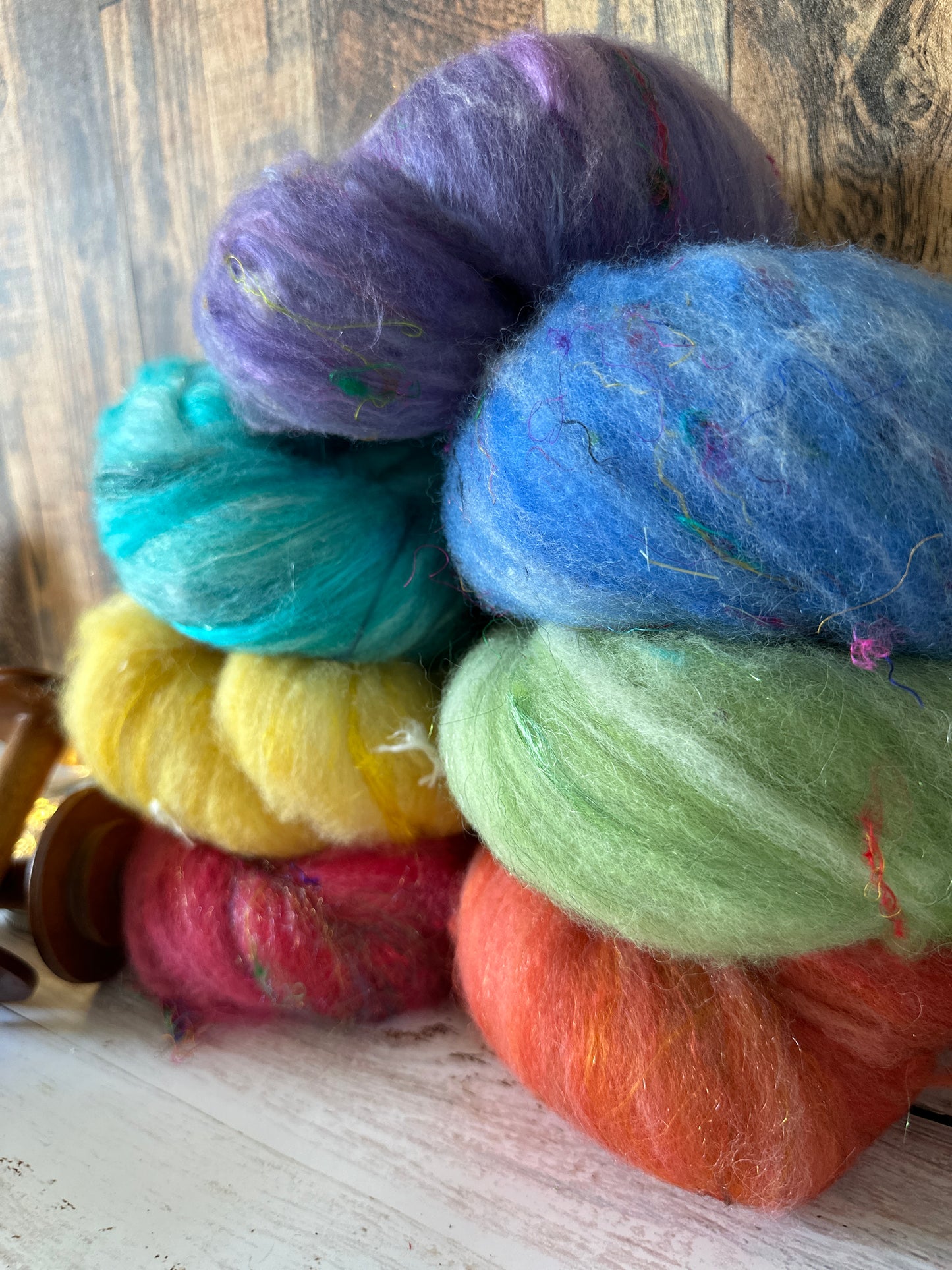 Boxed Set Rainbow of Shetland and Alpaca Mini Art Batt for Spinning or Felting ~ Pride