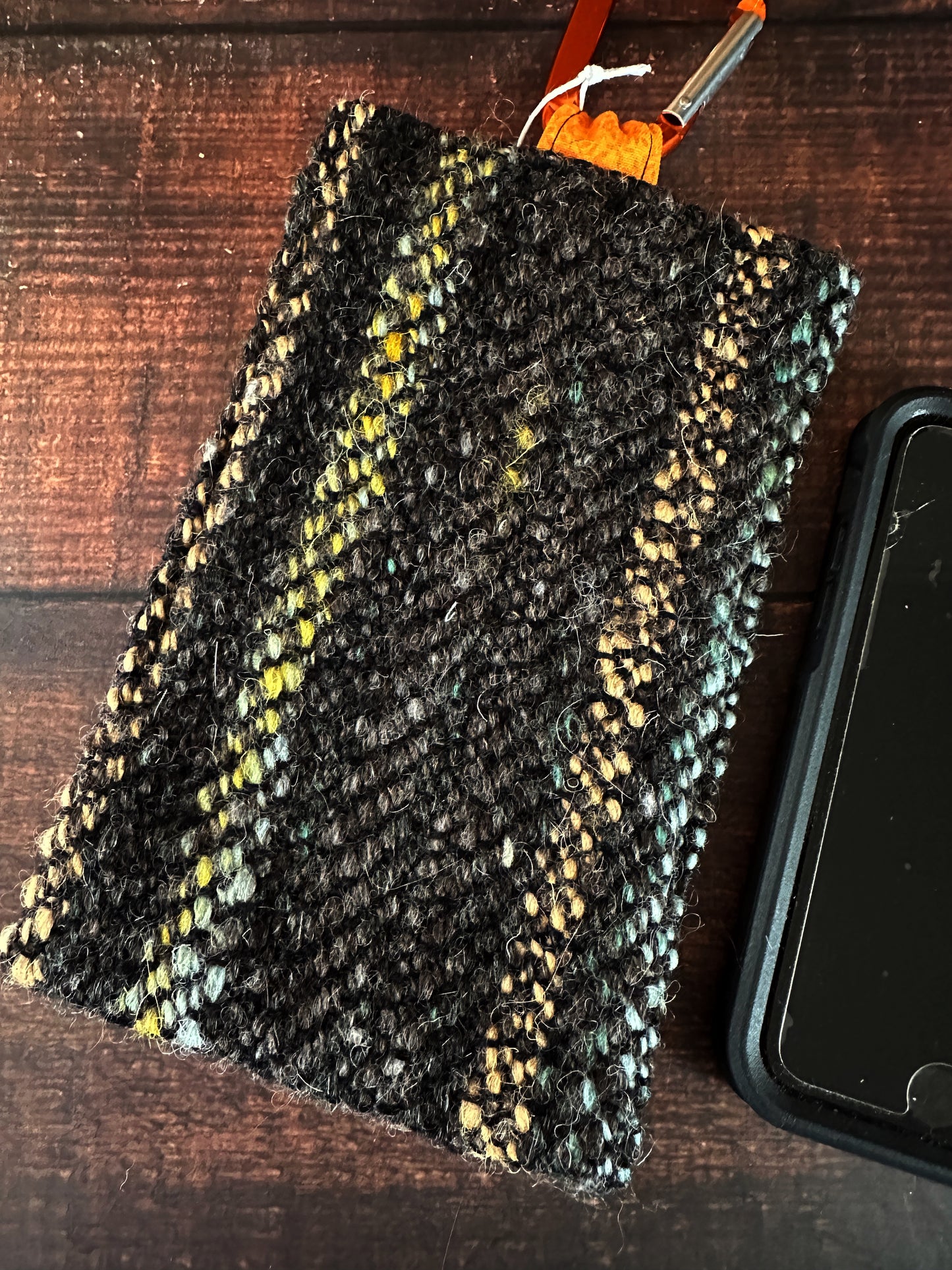 Calavera and Cempasúchil and Handwoven Wool Phone Pouch with Internal Card Pocket