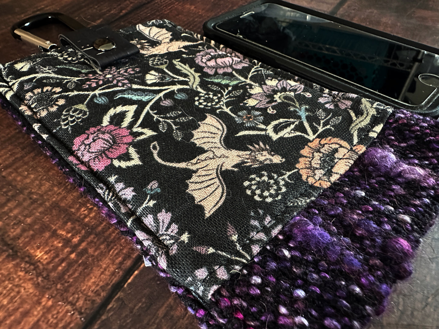 Pollinator Dragons and Handwoven Wool Phone Pouch with Internal Card Pocket