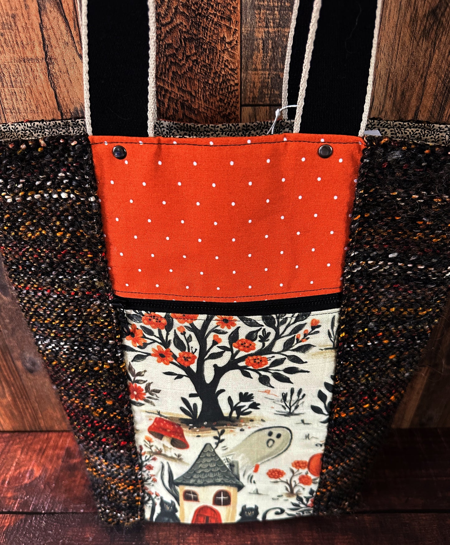 Cottage Witch and Woven Wool Double Pocket Large Tote Bag
